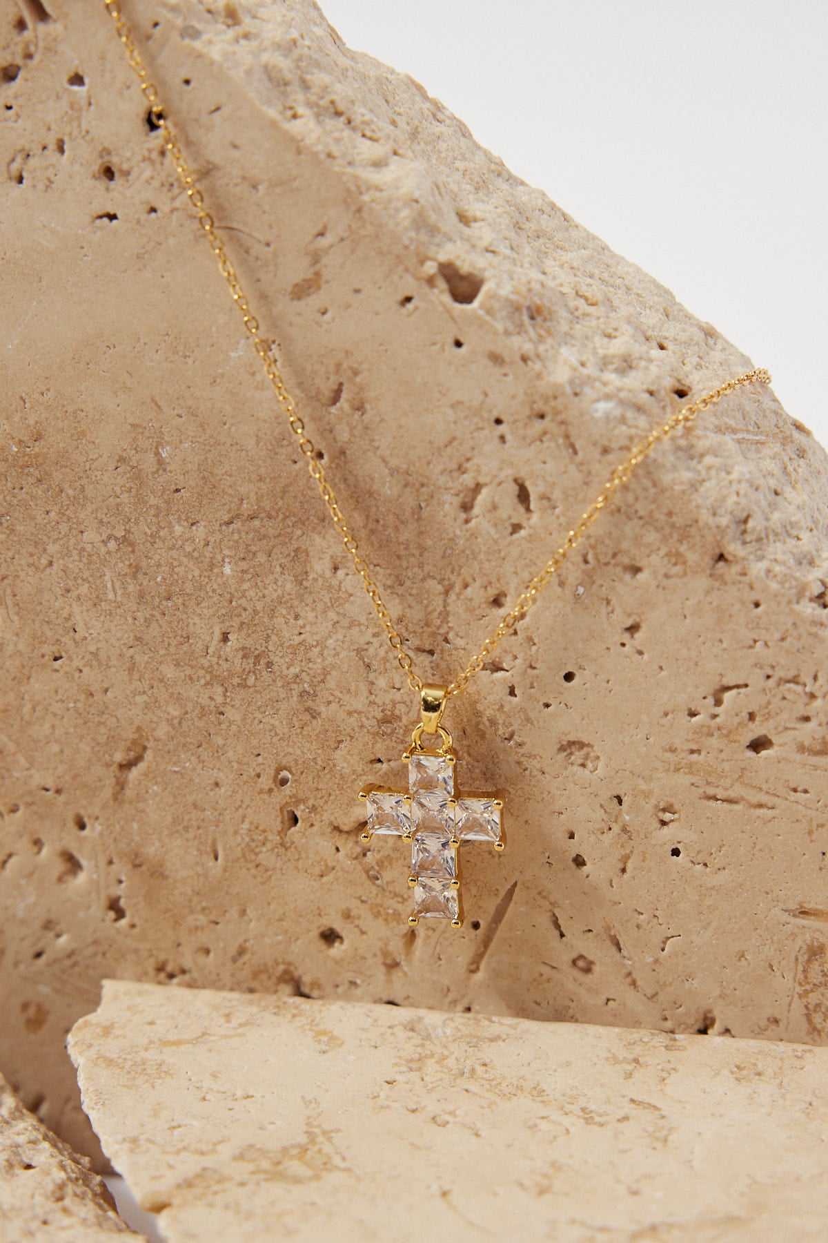 Perfect Stranger Diamante Plated Cross Necklace Gold Plated