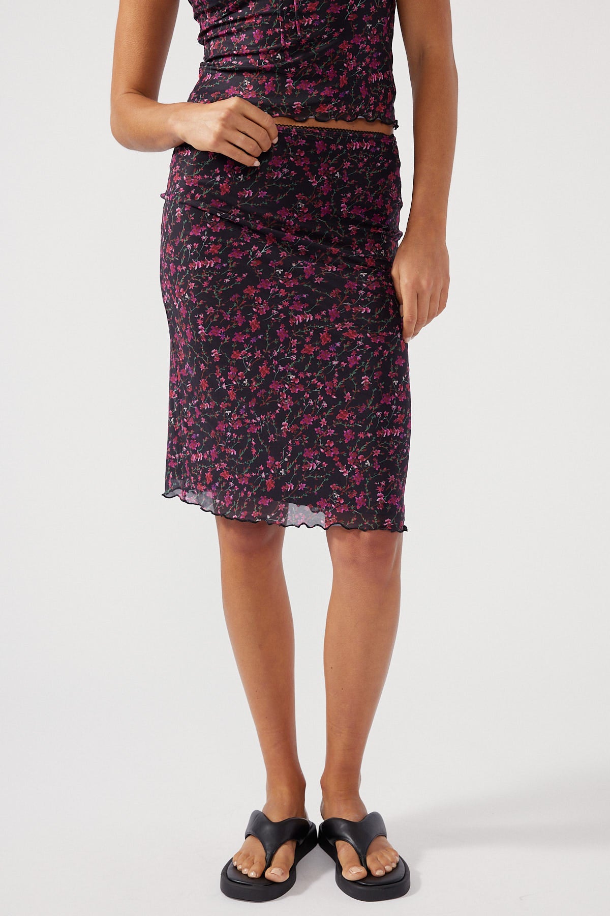 Perfect Stranger Forest Berries Mid Rise Skirt Floral Print
