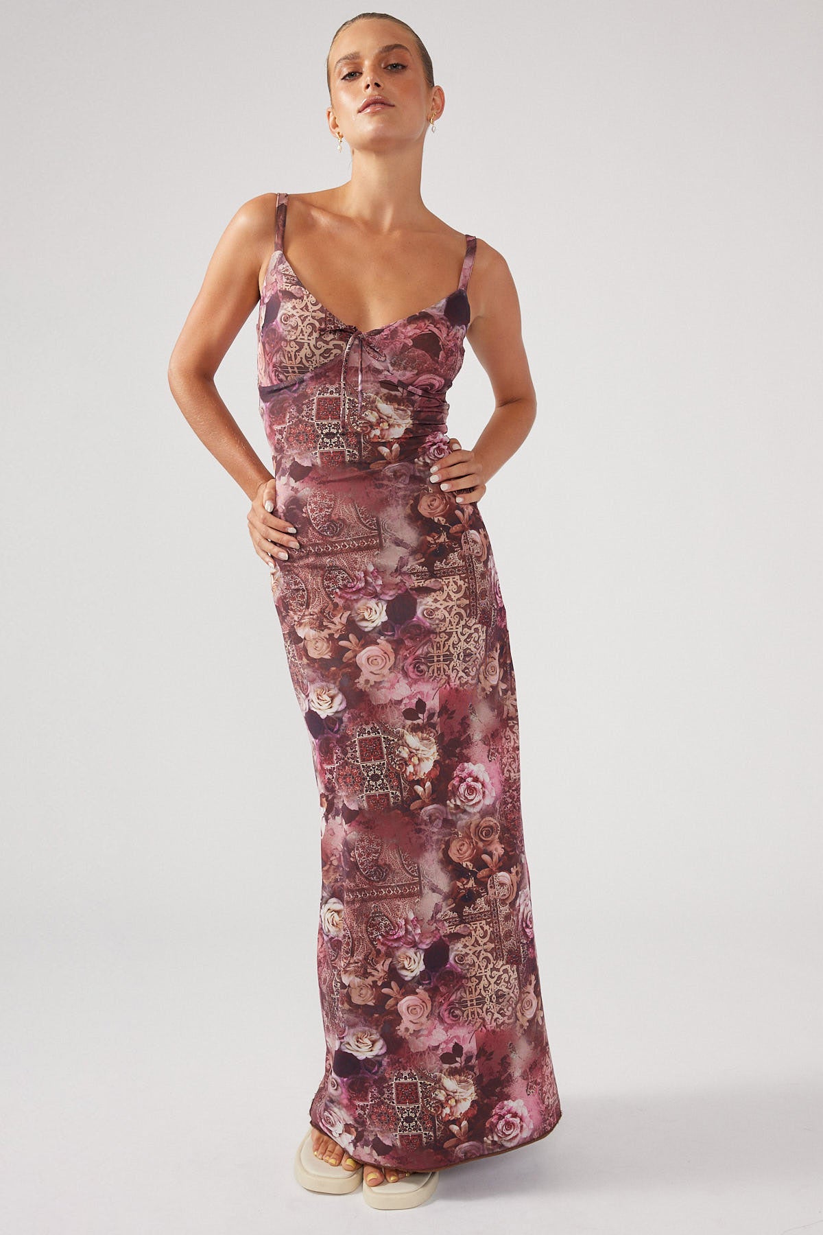 Perfect Stranger Beloved Beauty Mesh Dress Brown Print