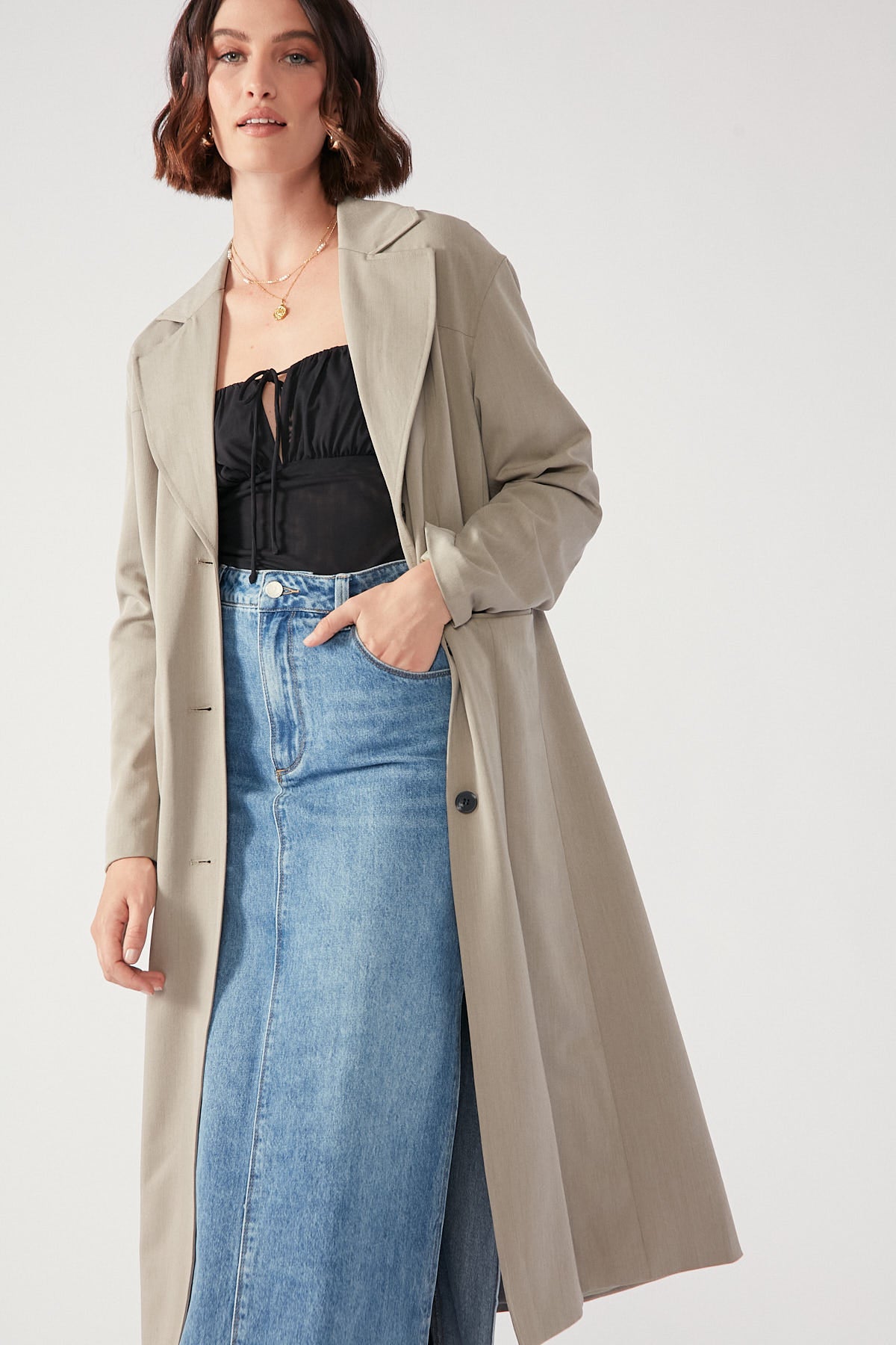 Grey duster hot sale coat womens