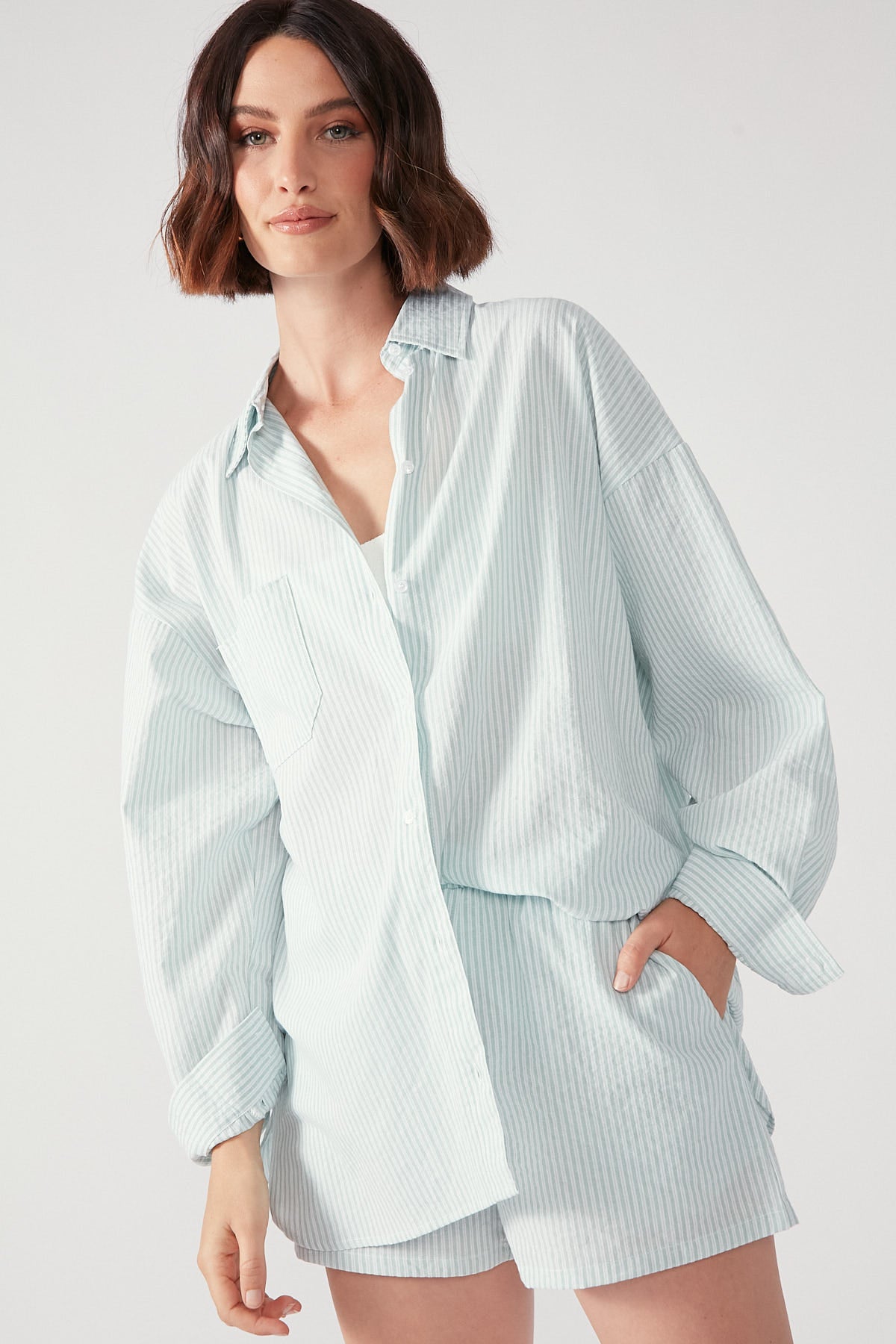 Perfect Stranger Stripe Drawcord Short Green Stripe