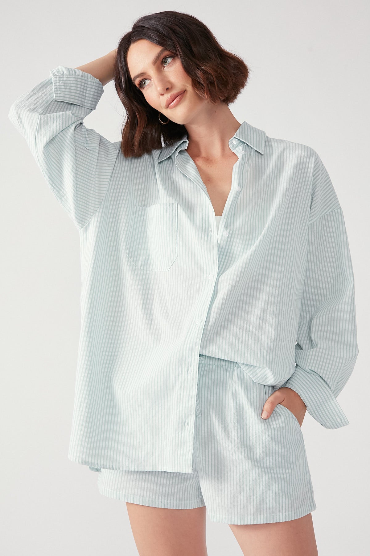 Perfect Stranger Striped Oversized Shirt Green Stripe
