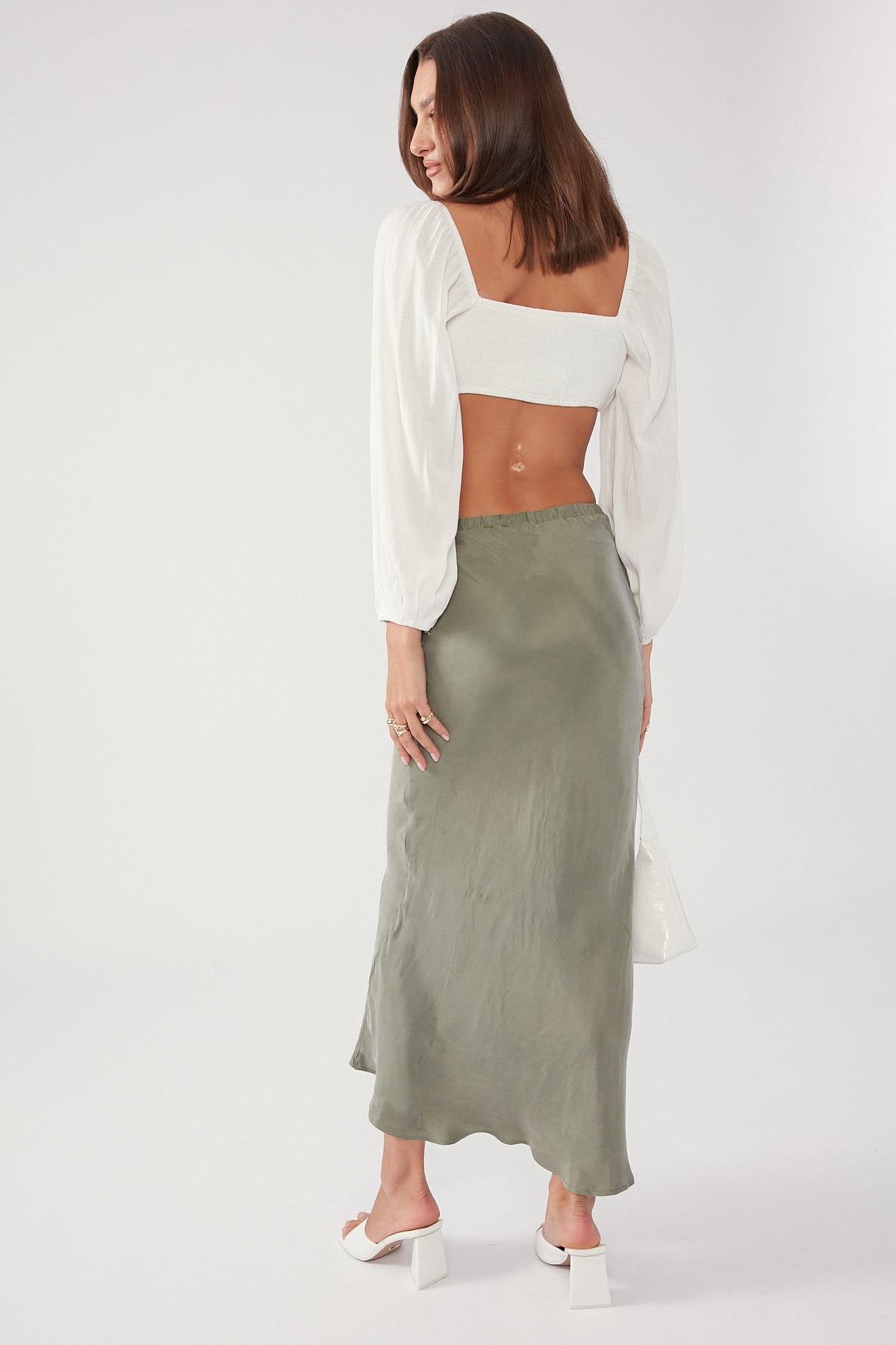 High waisted 2024 maxi skirt khaki