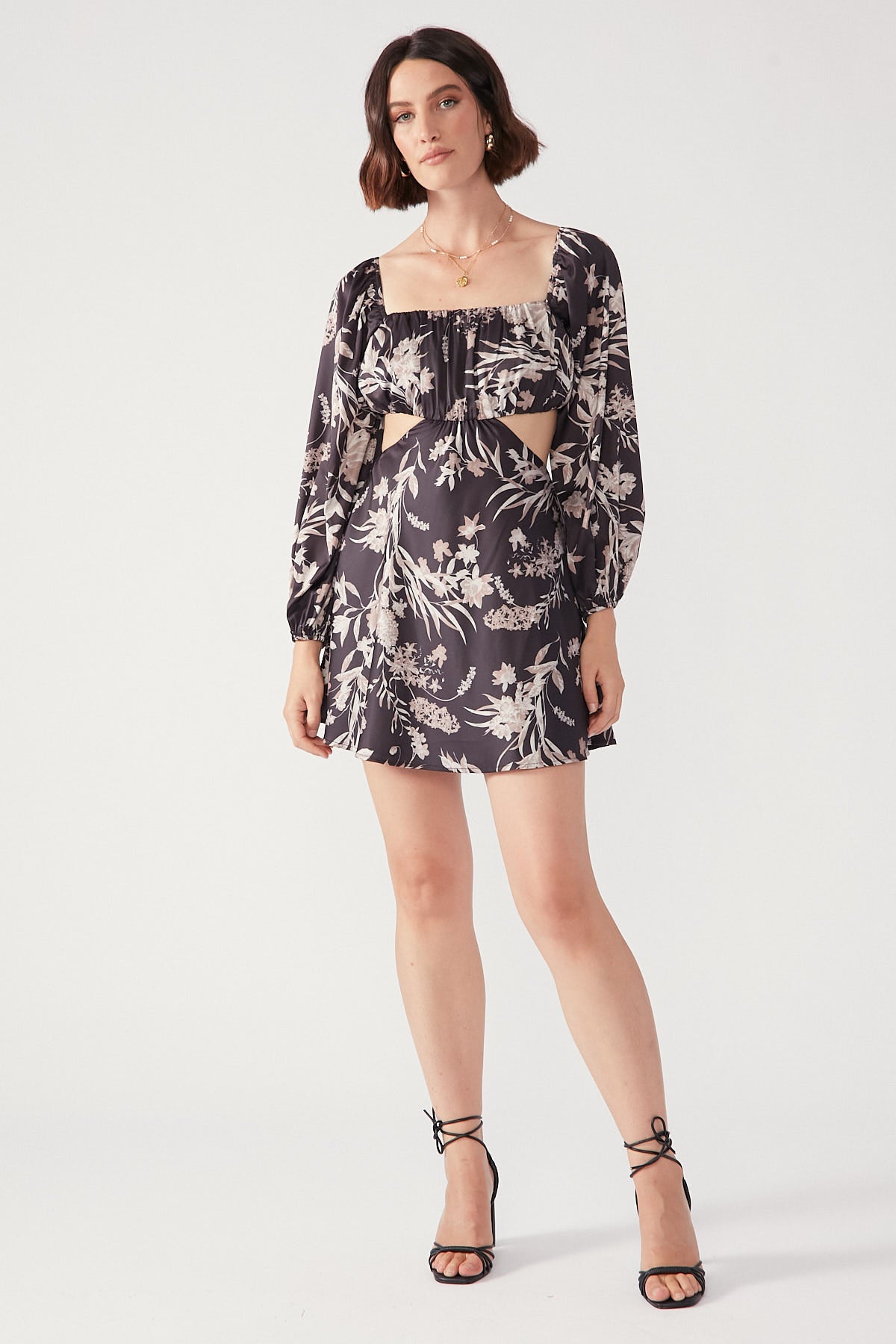 Perfect Stranger Bonita Vines Long Sleeve Mini Dress Black Print