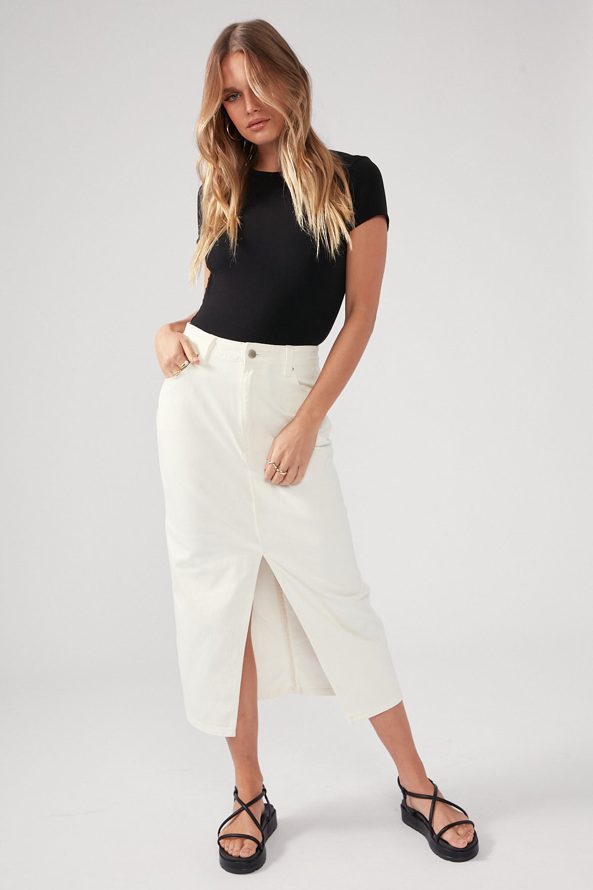 High waisted hotsell midi skirt short