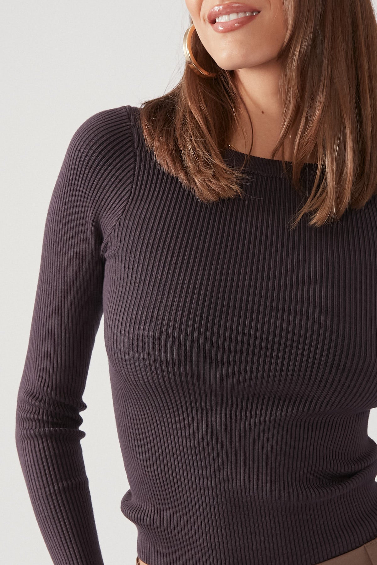Perfect Stranger Basic Long Sleeve Knit Top Charcoal