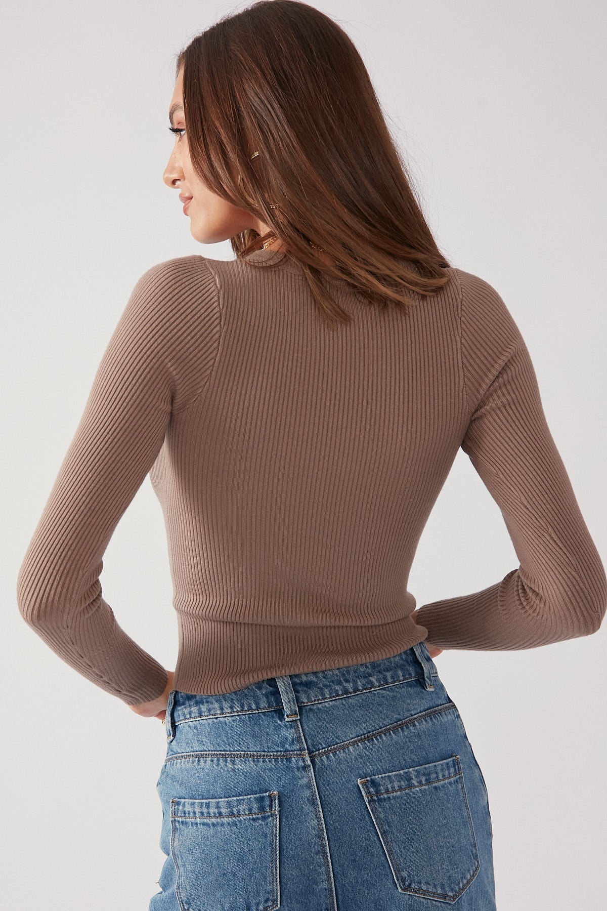 Perfect Stranger Basic Long Sleeve Knit Top Taupe