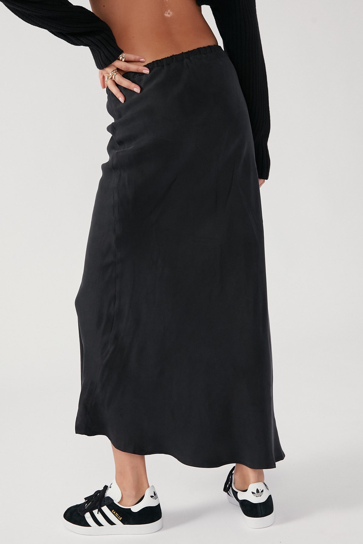 Perfect Stranger Drawcord High Rise Maxi Skirt Black