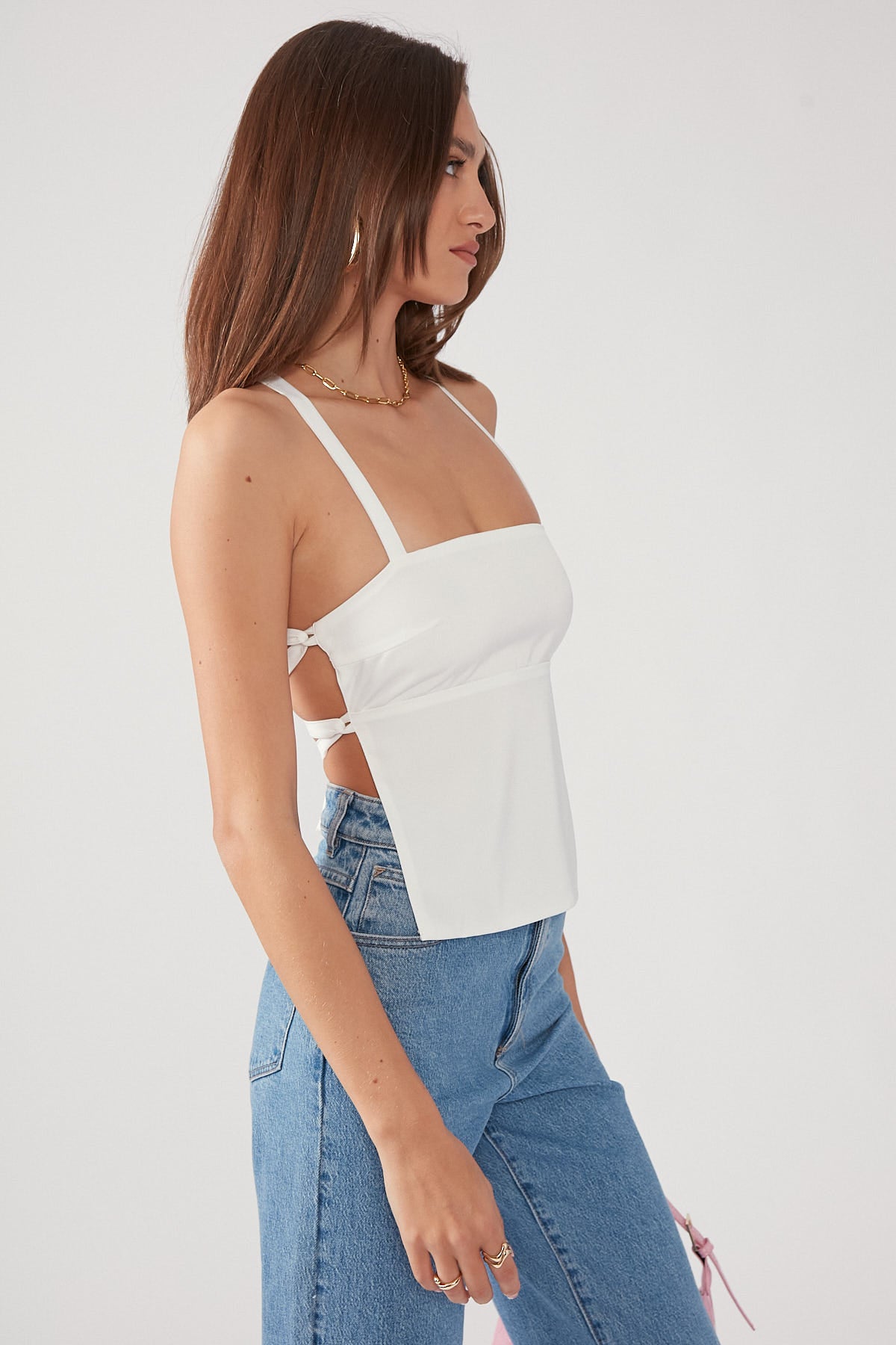 Perfect Stranger Lace Up Back Top White