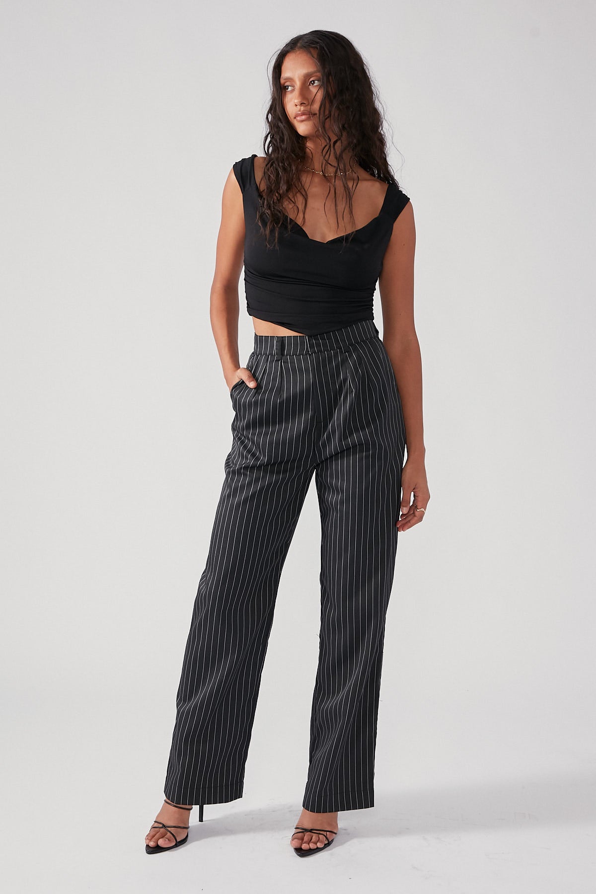 Perfect Stranger Aurelia Drape Front Top Black