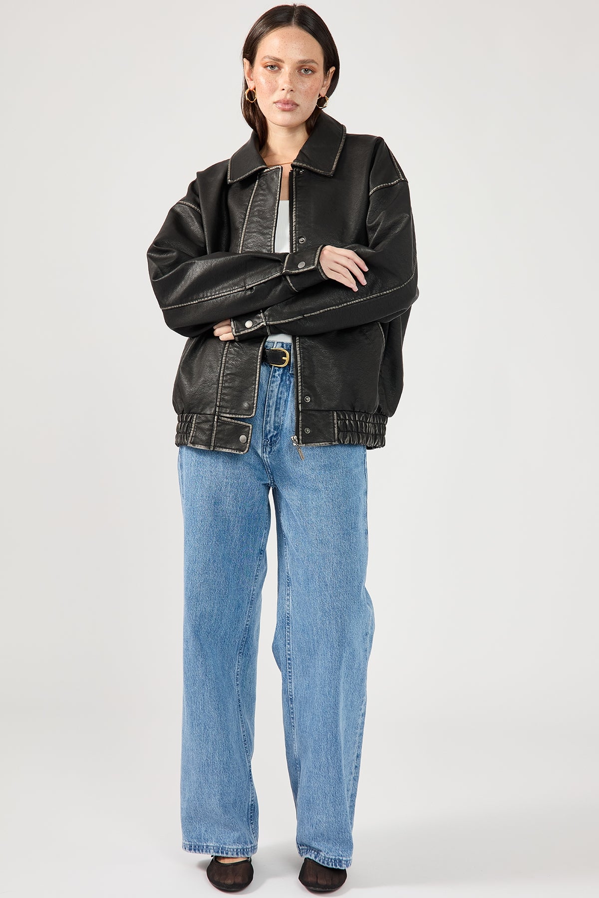 Perfect Stranger Washed Maxx PU Bomber Black