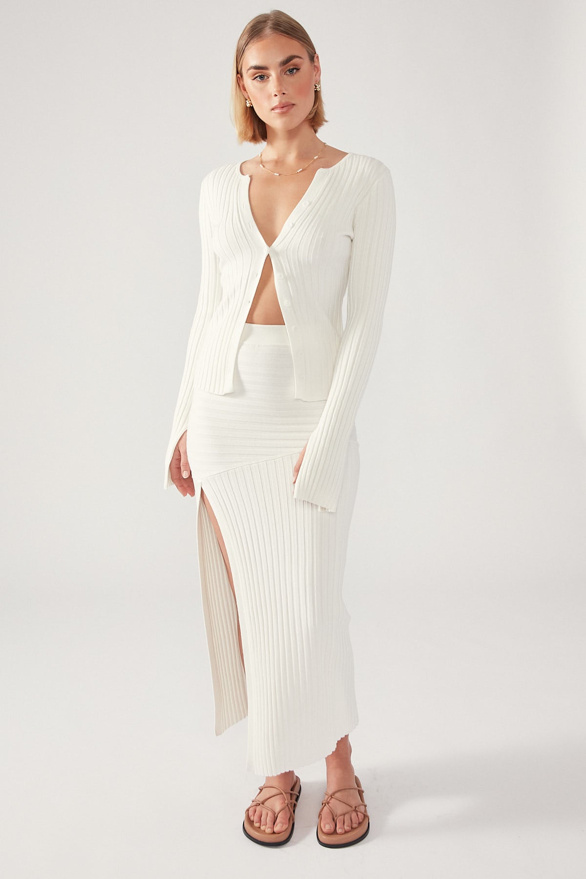 Perfect Stranger Amy Long Sleeve Knit Top White