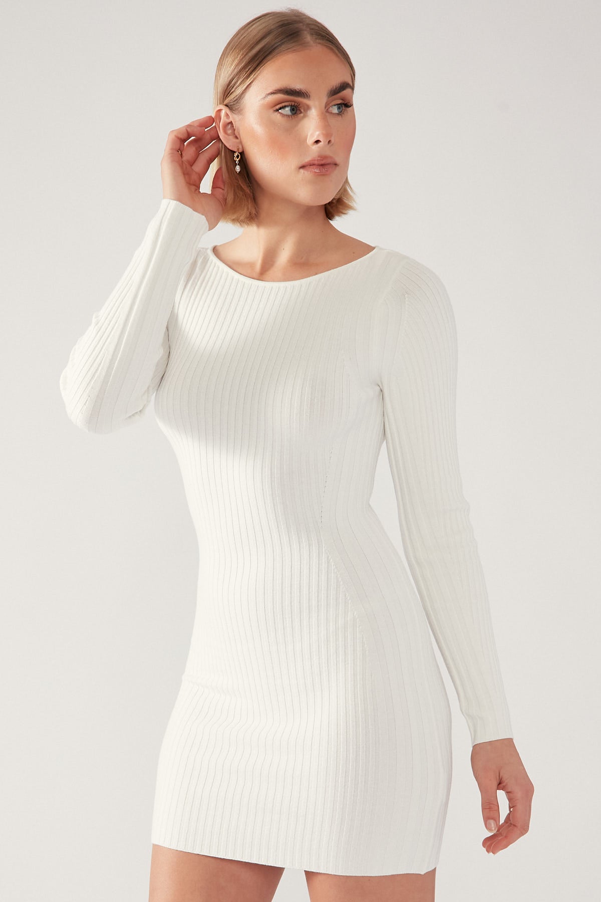 Perfect Stranger Kanaya Long Sleeve Knit Mini Dress White