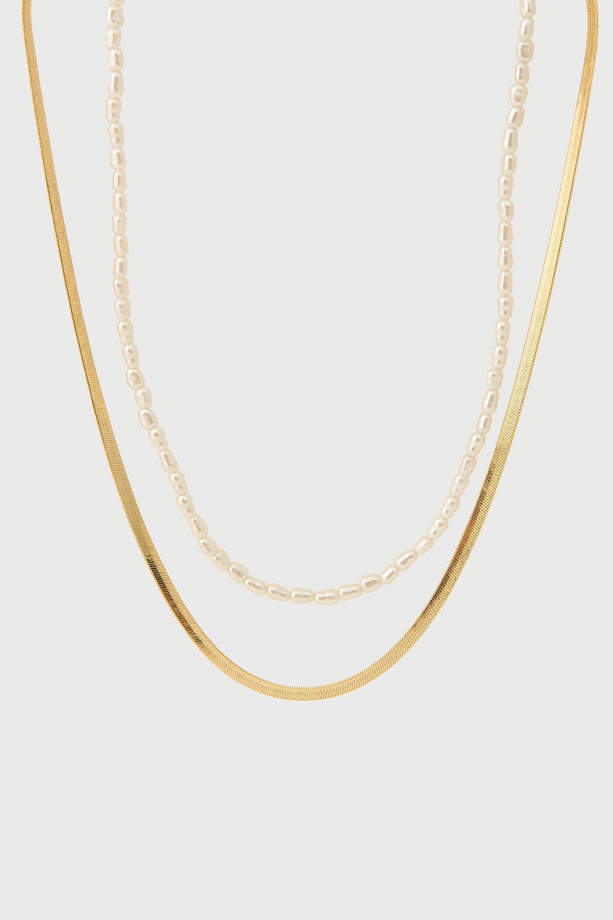 Perfect Stranger Double Up Pearl Necklace 18K Gold Plated Gold