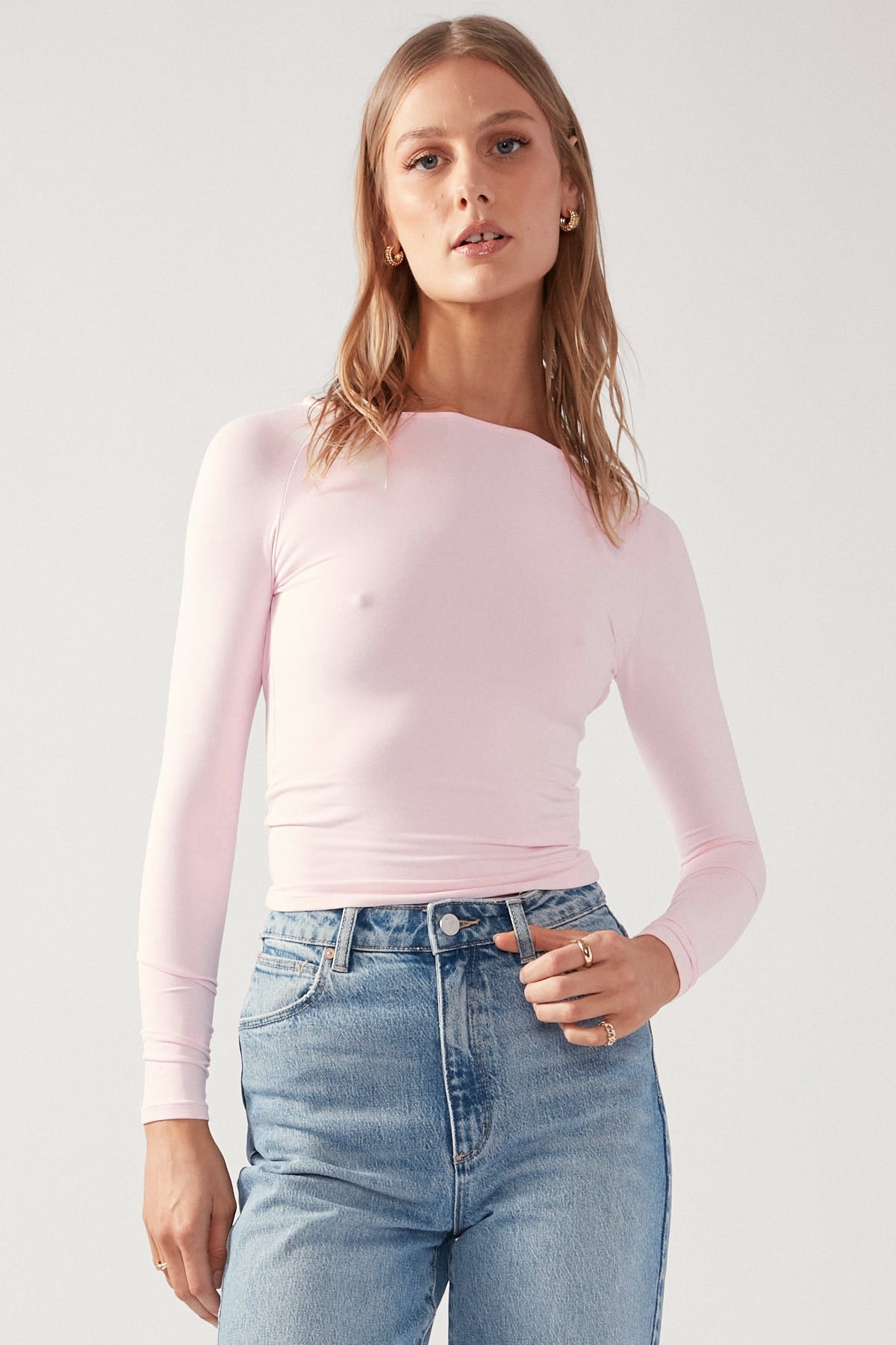 Perfect Stranger Open Back Long Sleeve Top Pink