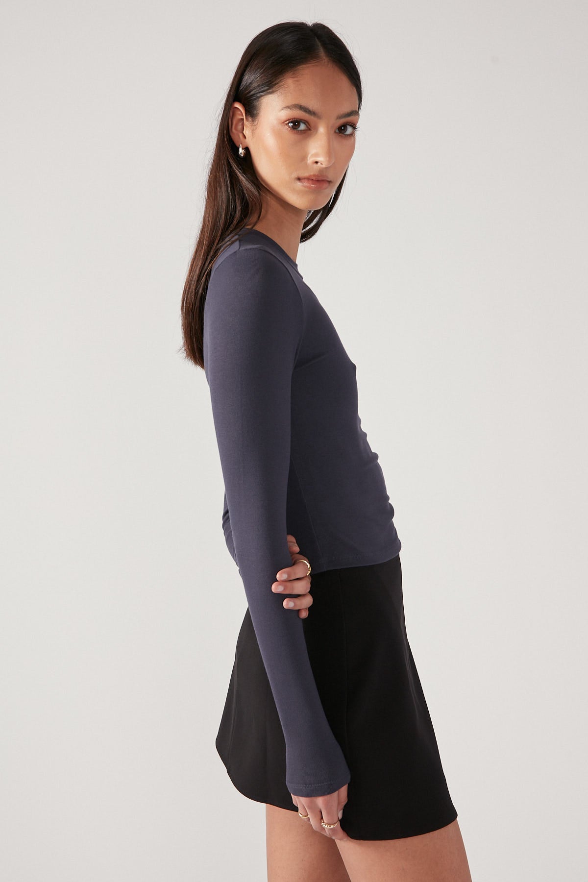 Perfect Stranger Long Sleeve Top Charcoal