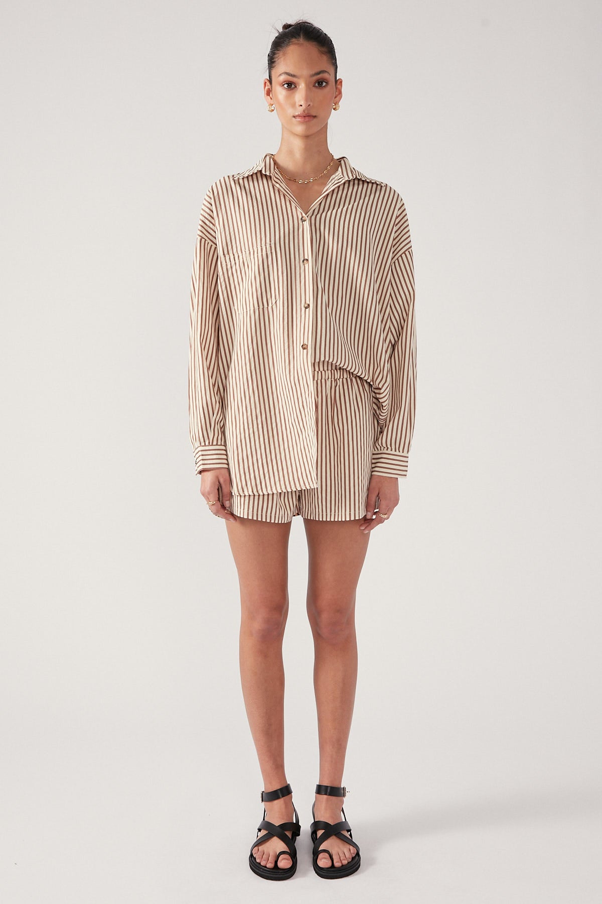 Perfect Stranger Brownie Oversized Striped Shirt Brown Stripe