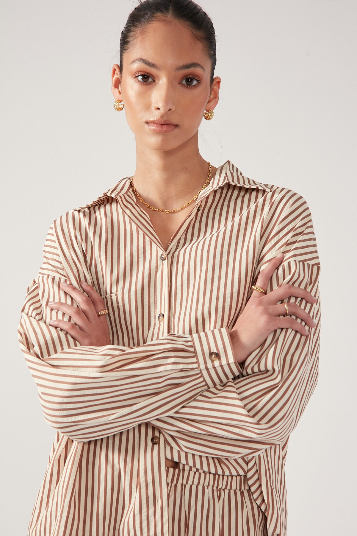 Perfect Stranger Brownie Oversized Striped Shirt Brown Stripe