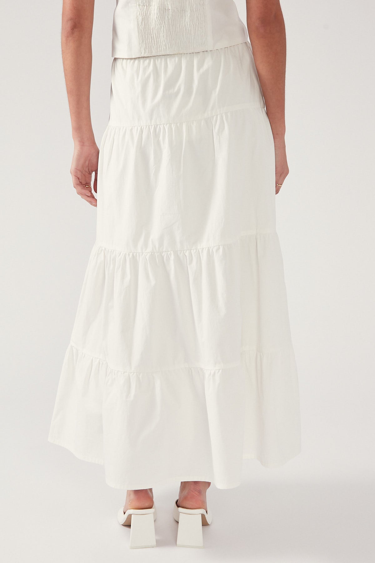 Perfect Stranger Sweet Summer Tiered Maxi Skirt White