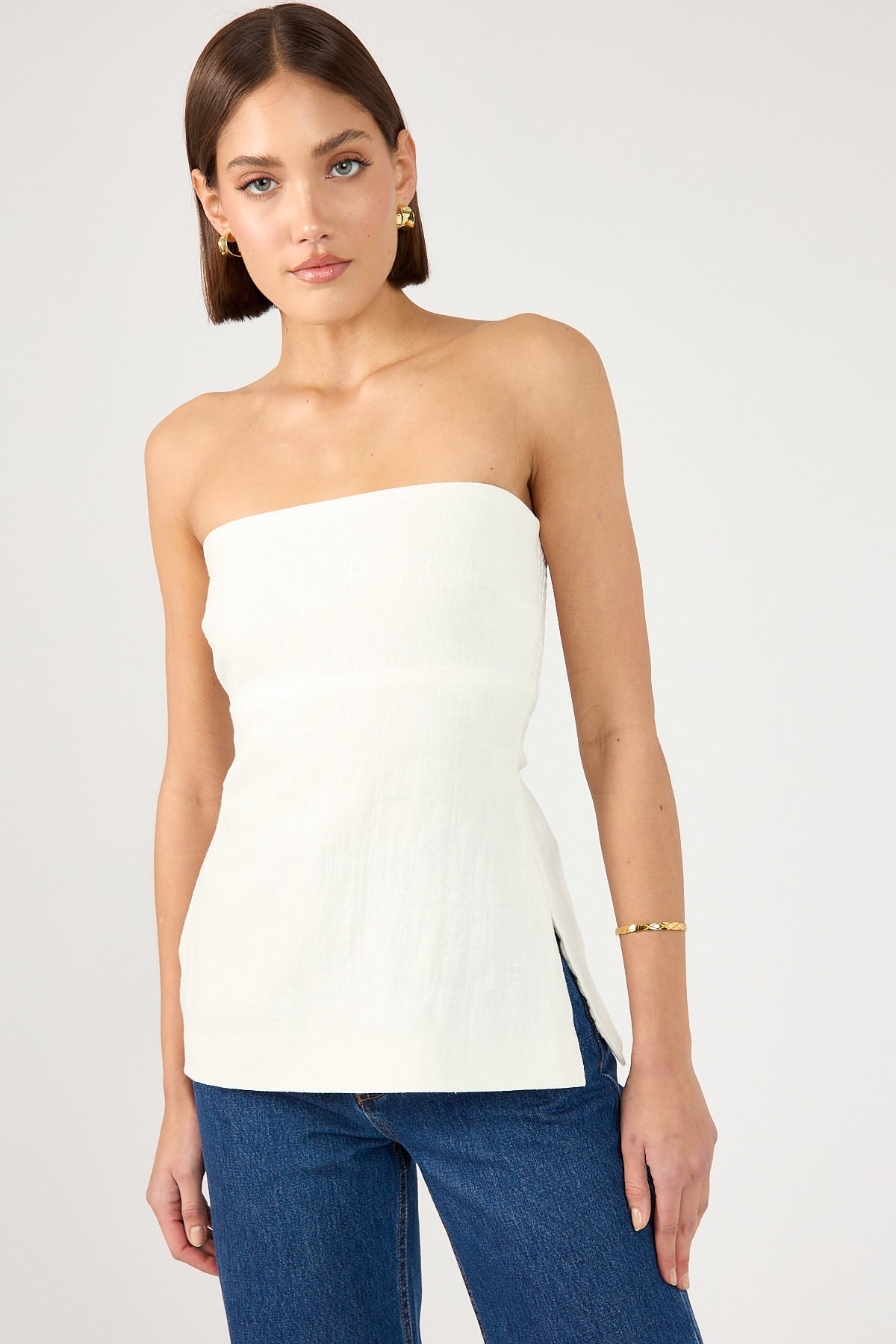 Perfect Stranger MENORCA LINEN STRAPLESS TOP White