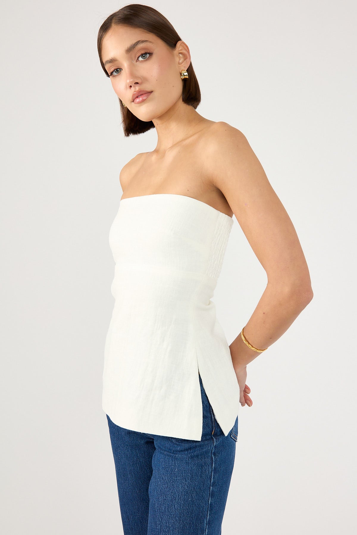 Perfect Stranger MENORCA LINEN STRAPLESS TOP White