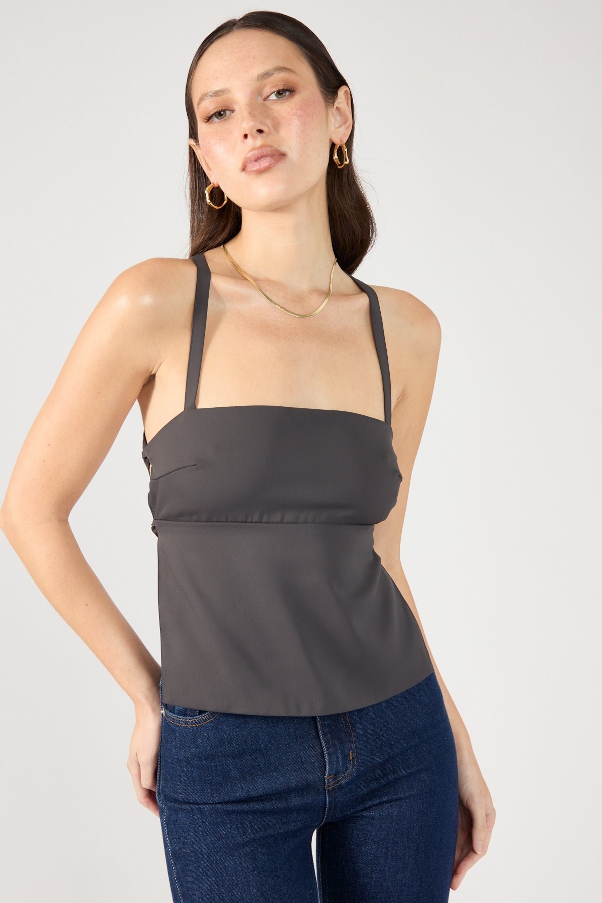 Perfect Stranger Lace Up Back Tie Top Grey