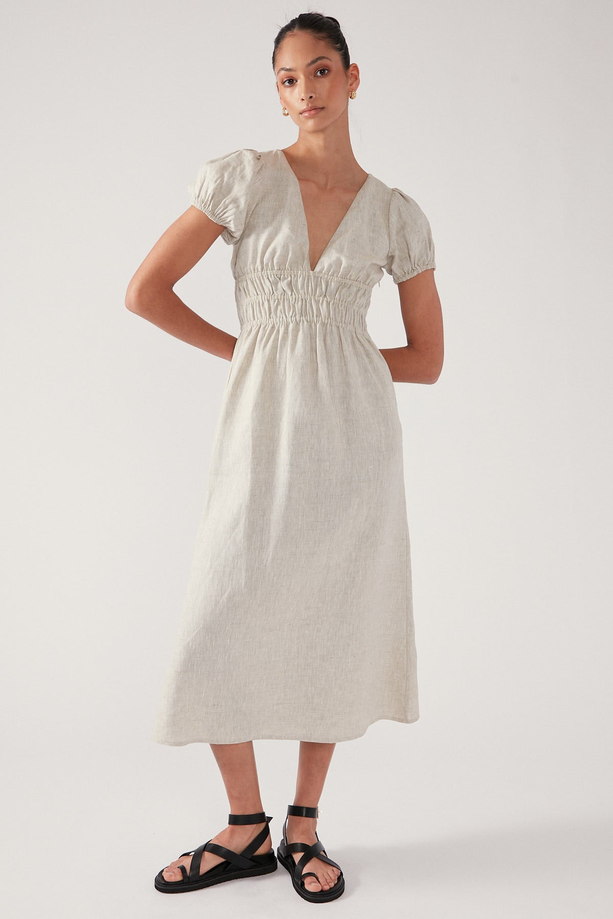 Perfect Stranger MENORCA LINEN MIDI DRESS Nude