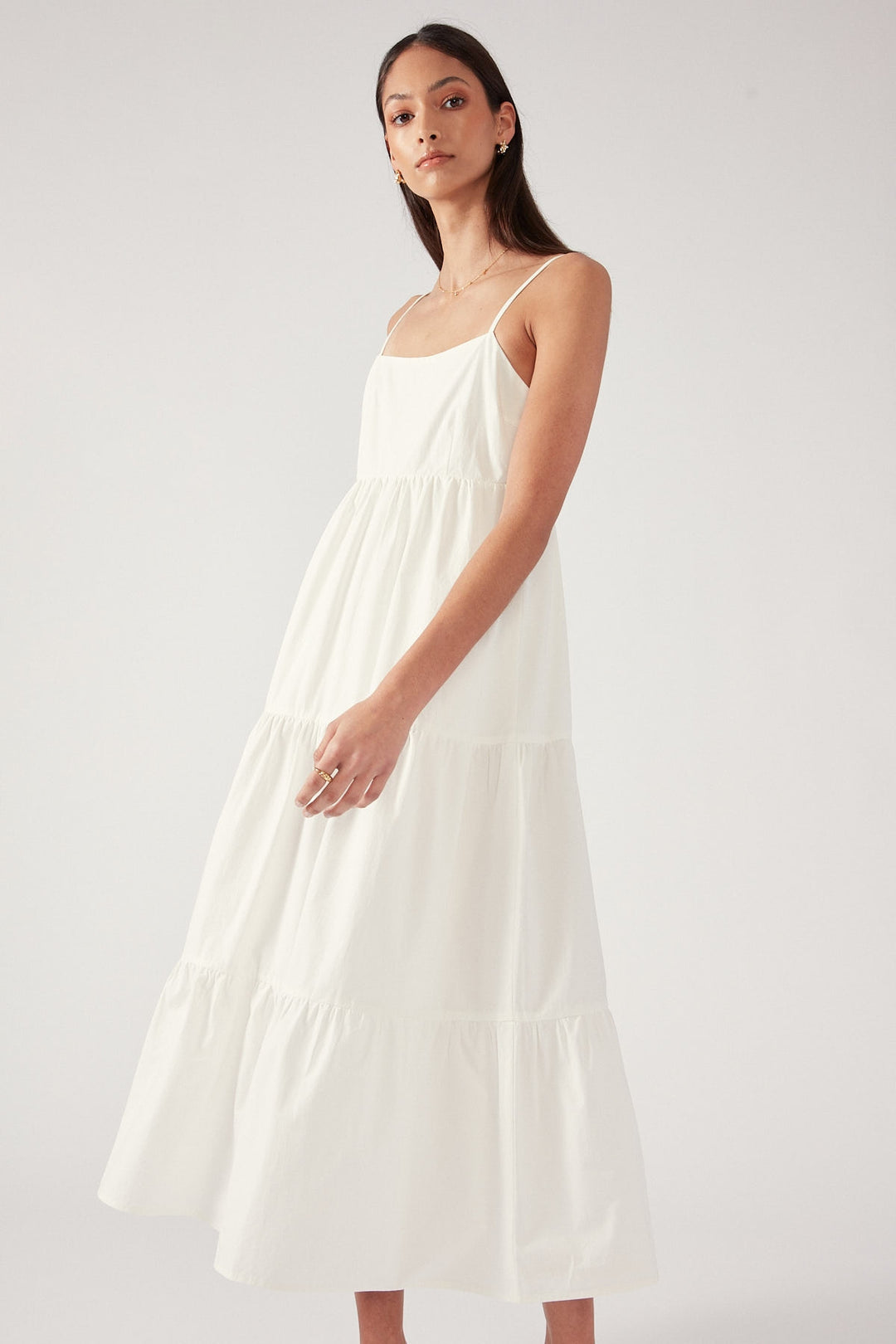 Perfect Stranger TIERED OPEN BACK MIDI DRESS White