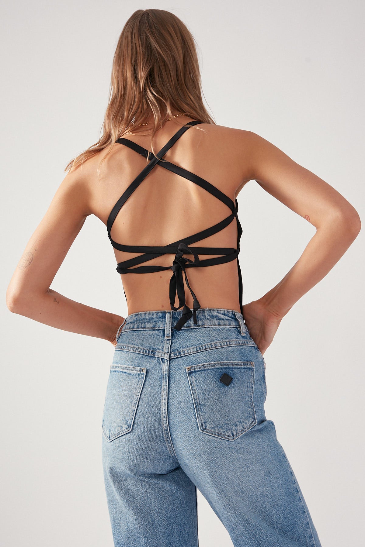 Perfect Stranger Lace Up Back Tie Top Black
