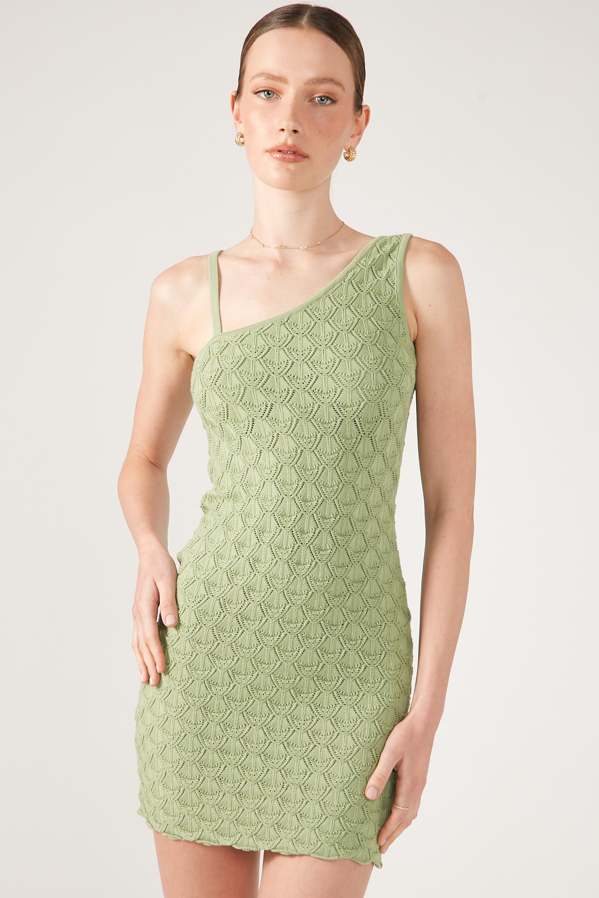 Perfect Stranger Dominique Elissa Golden Hour Crochet Knit Mini Dress Green