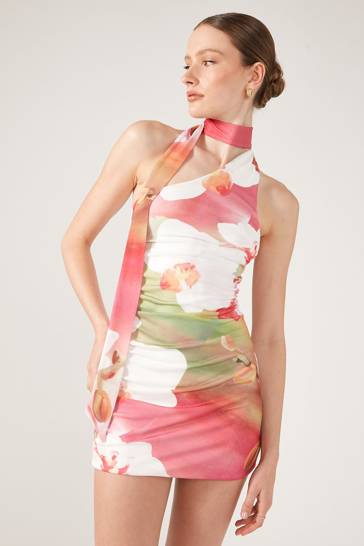 Perfect Stranger Dominique Elissa Orchid Oasis One Shoulder Mini Dress Multi