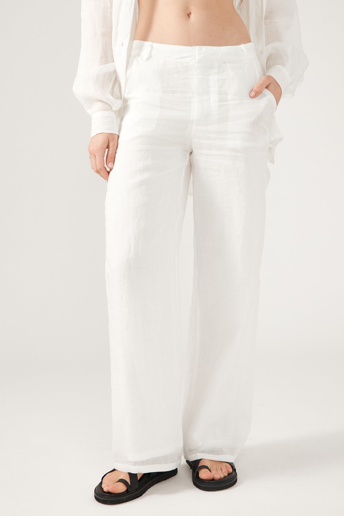 Perfect Stranger Dominique Elissa Golden Hour Sheer Pant White