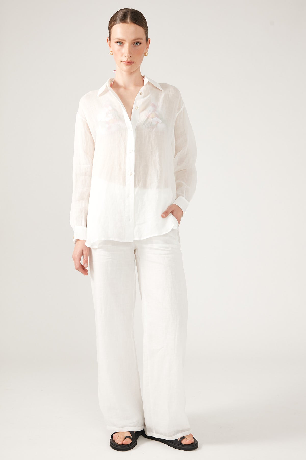 Perfect Stranger Dominique Elissa Golden Hour Ramie Shirt White