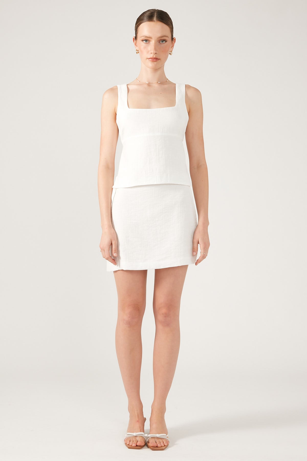 Perfect Stranger Dominique Elissa Golden Hour Tie Side Mini Skirt White