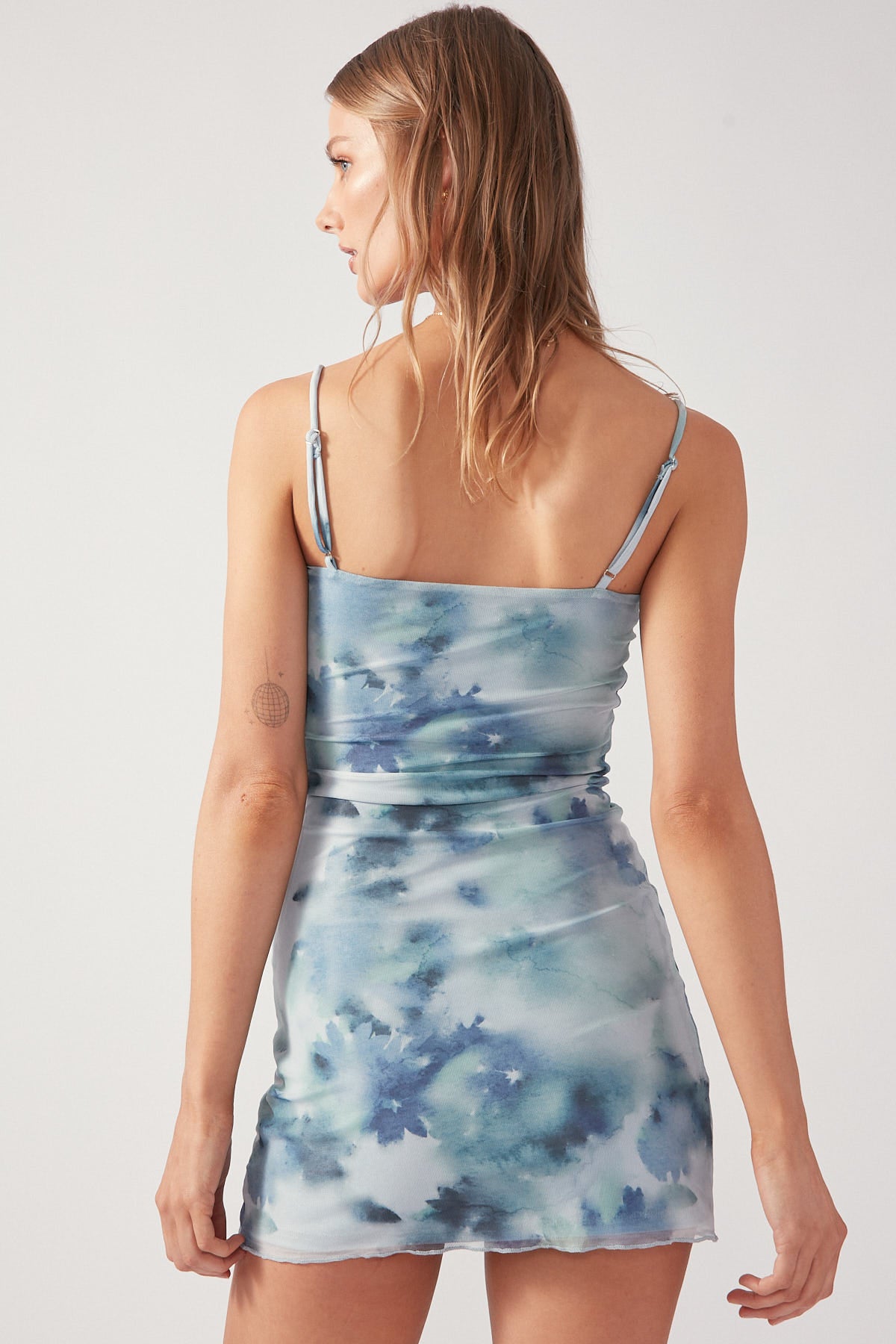 Perfect Stranger Celestial Bloom Mesh Mini Dress Blue Print