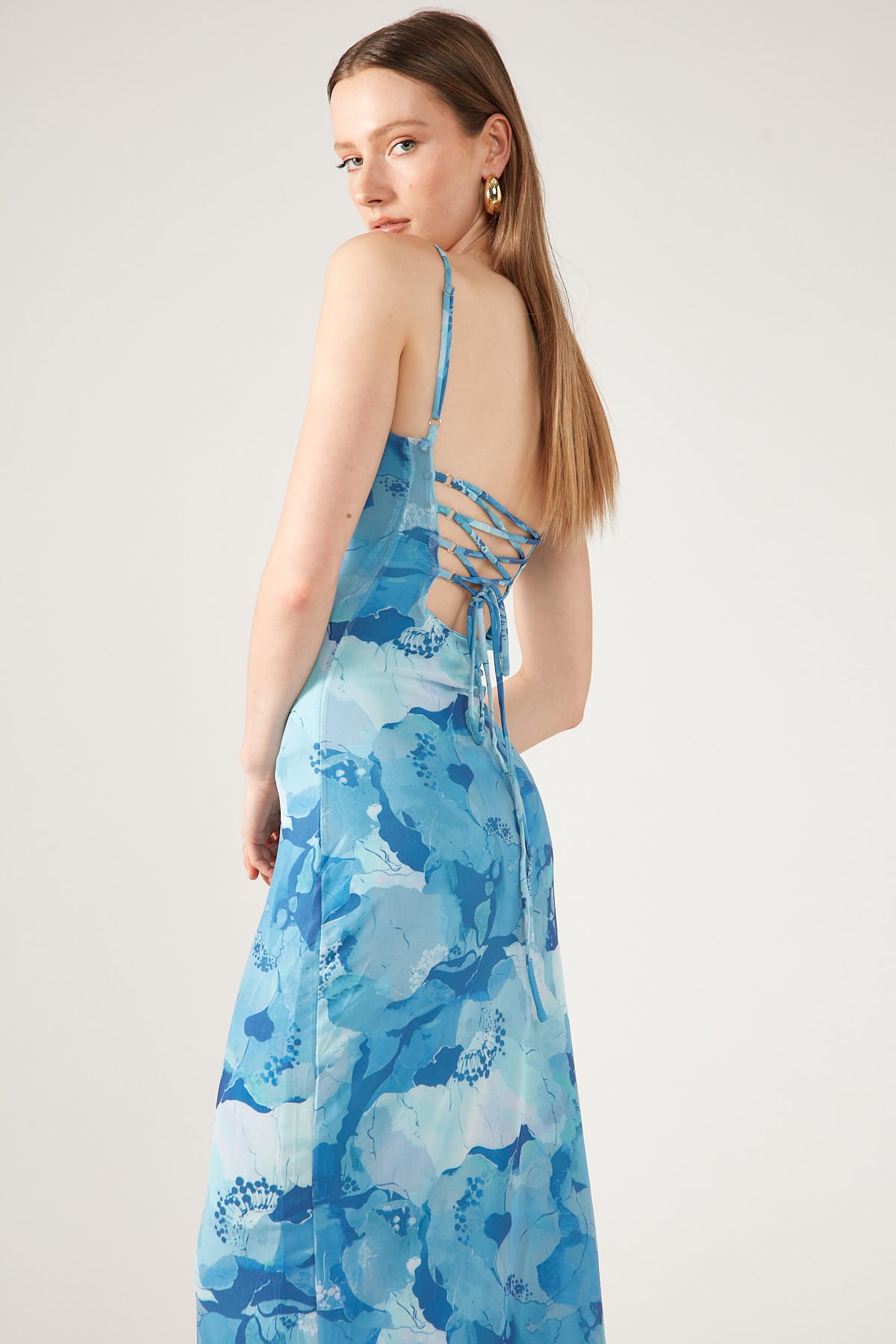 Perfect Stranger Romantic Blues Recycled Mesh Dress Blue Print
