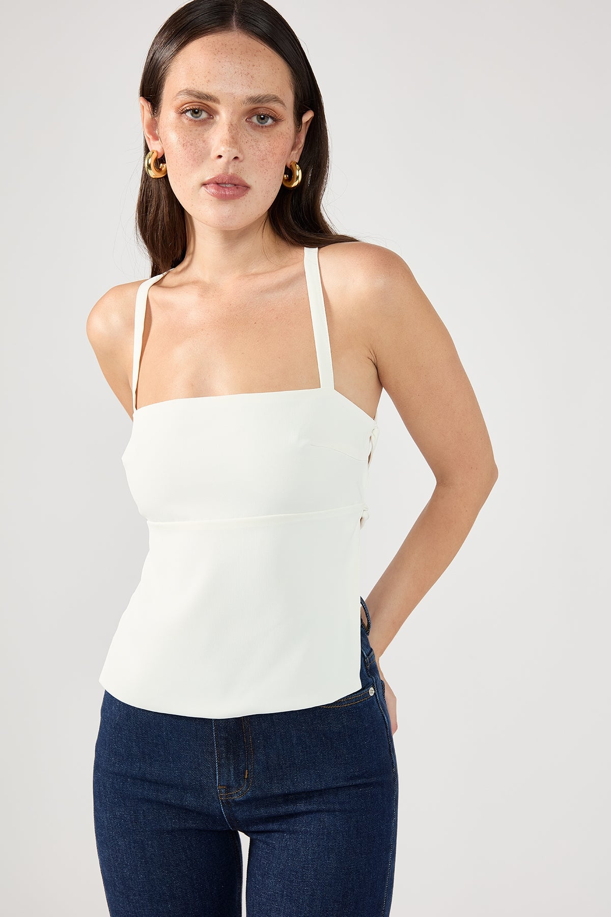 Perfect Stranger Lace Up Back Tie Top White