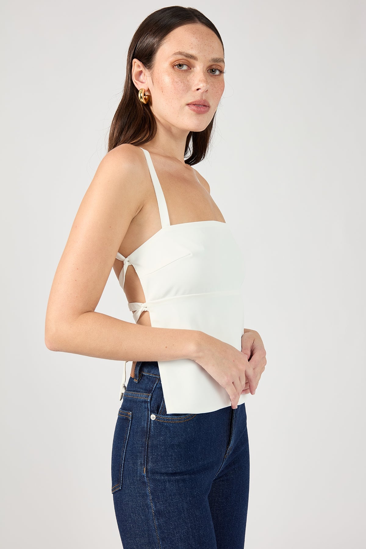 Perfect Stranger Lace Up Back Tie Top White