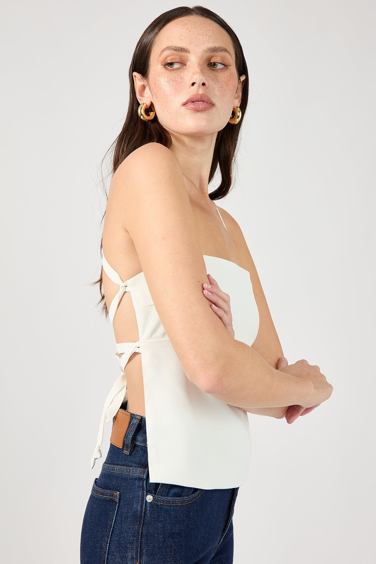 Perfect Stranger Lace Up Back Tie Top White