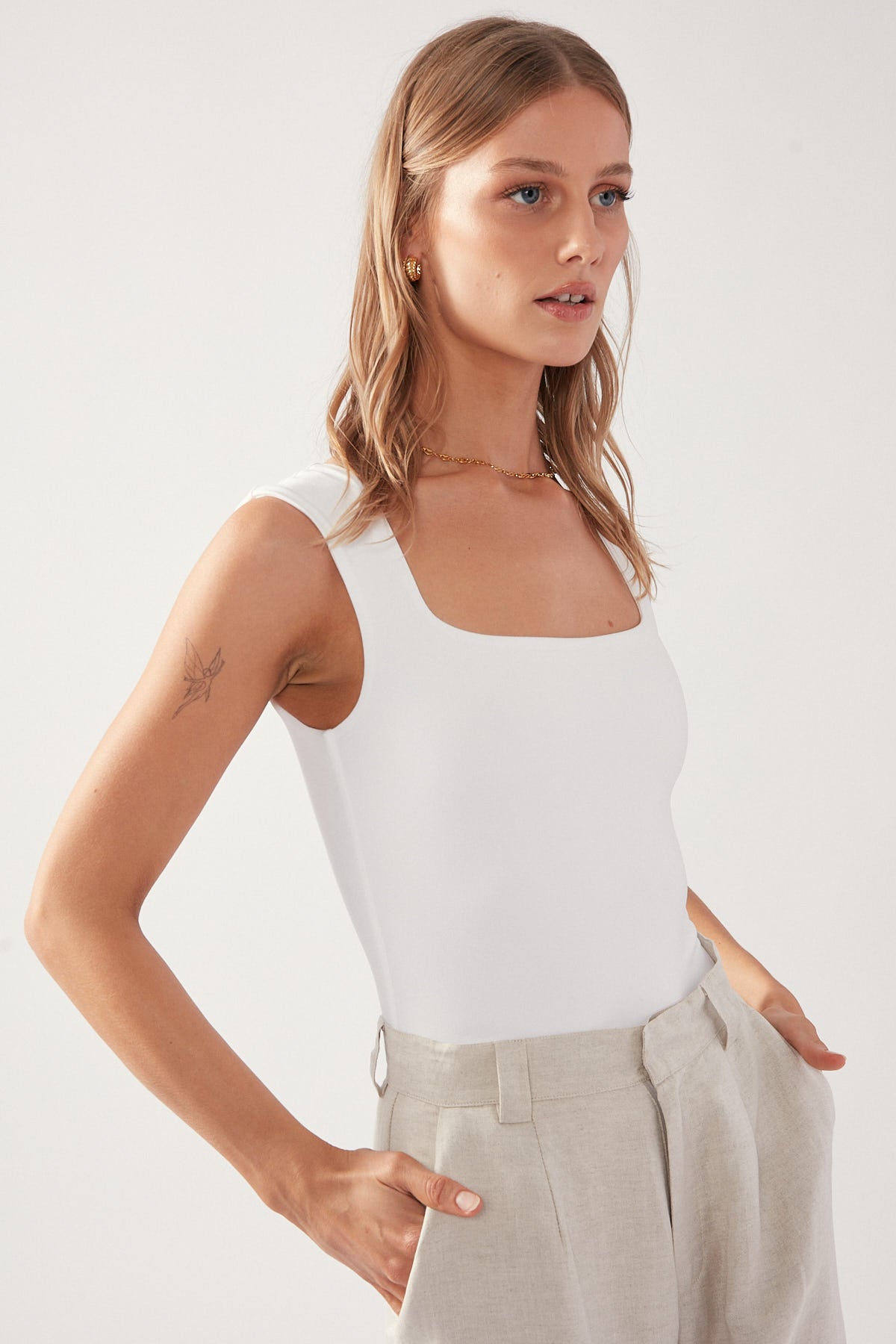 Perfect Stranger SLEEK LINES  JERSEY BODYSUIT White