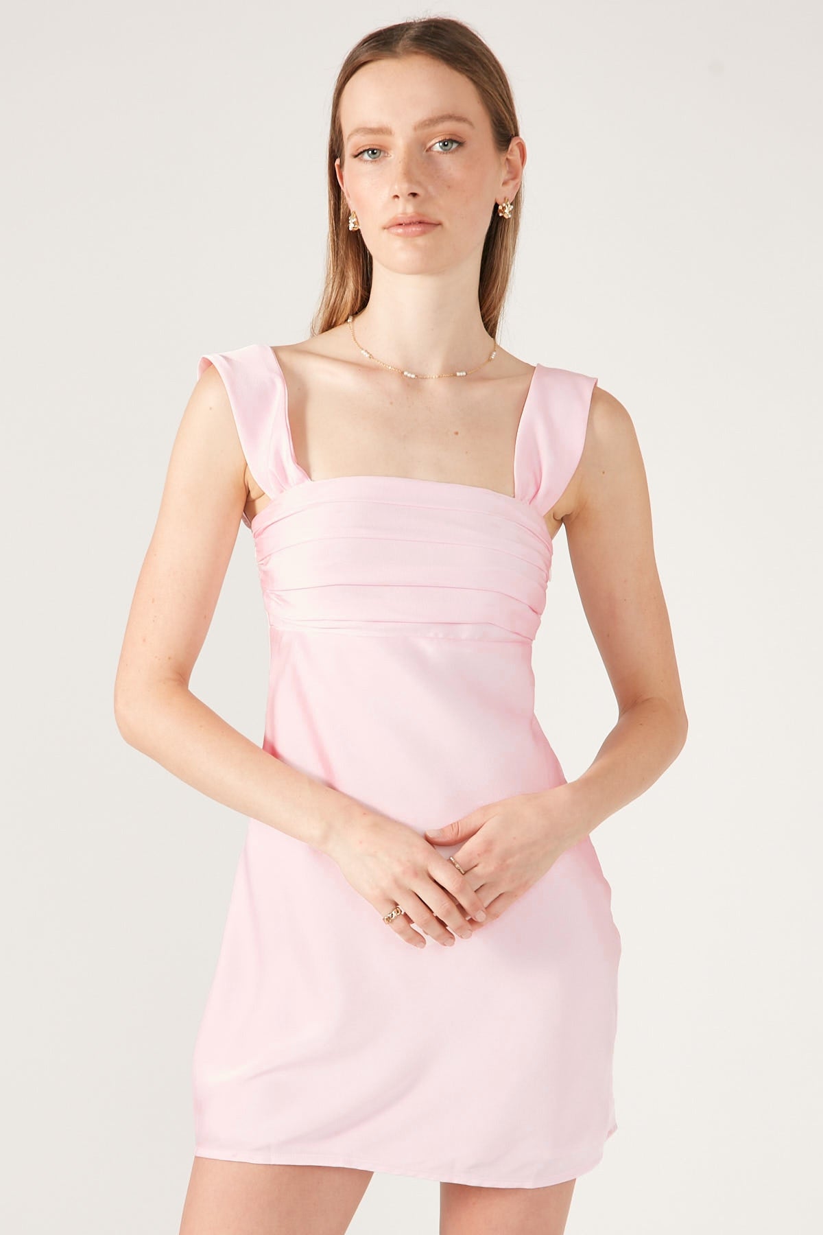Perfect Stranger Celona Ruched Off Shoulder Mini Dress Pink