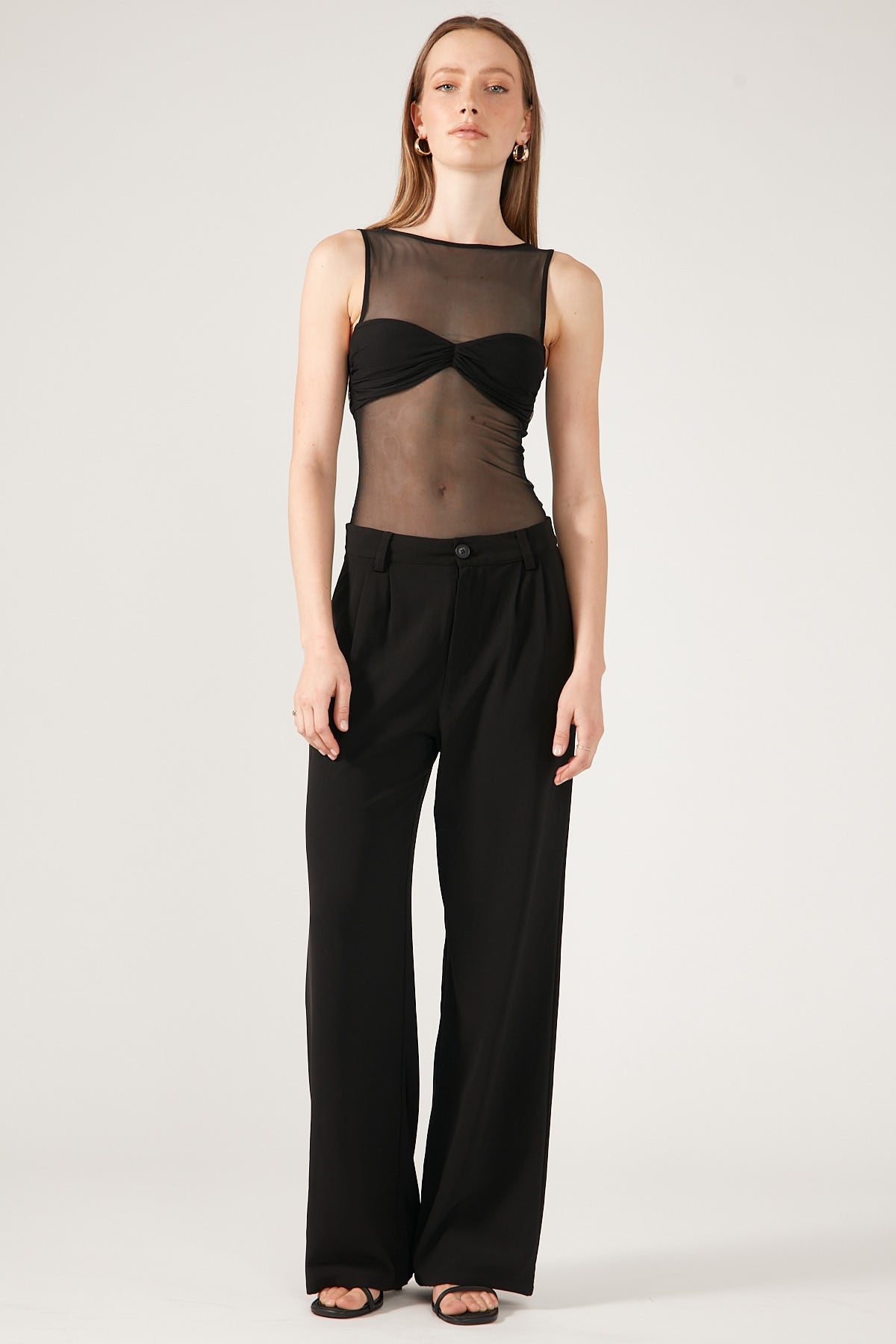 Perfect Stranger Twisted Mesh Top Black