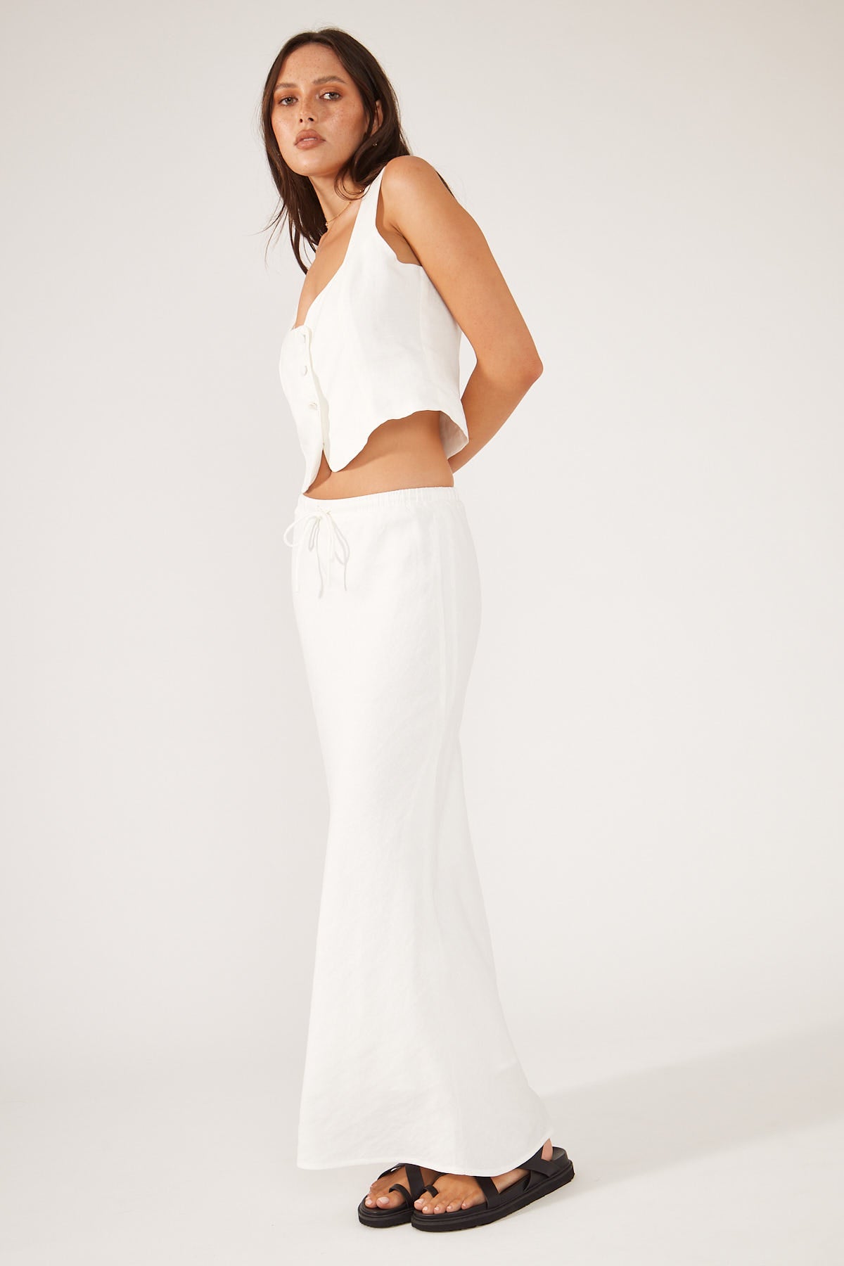 Perfect Stranger Marcella Drawcord Midi Skirt White