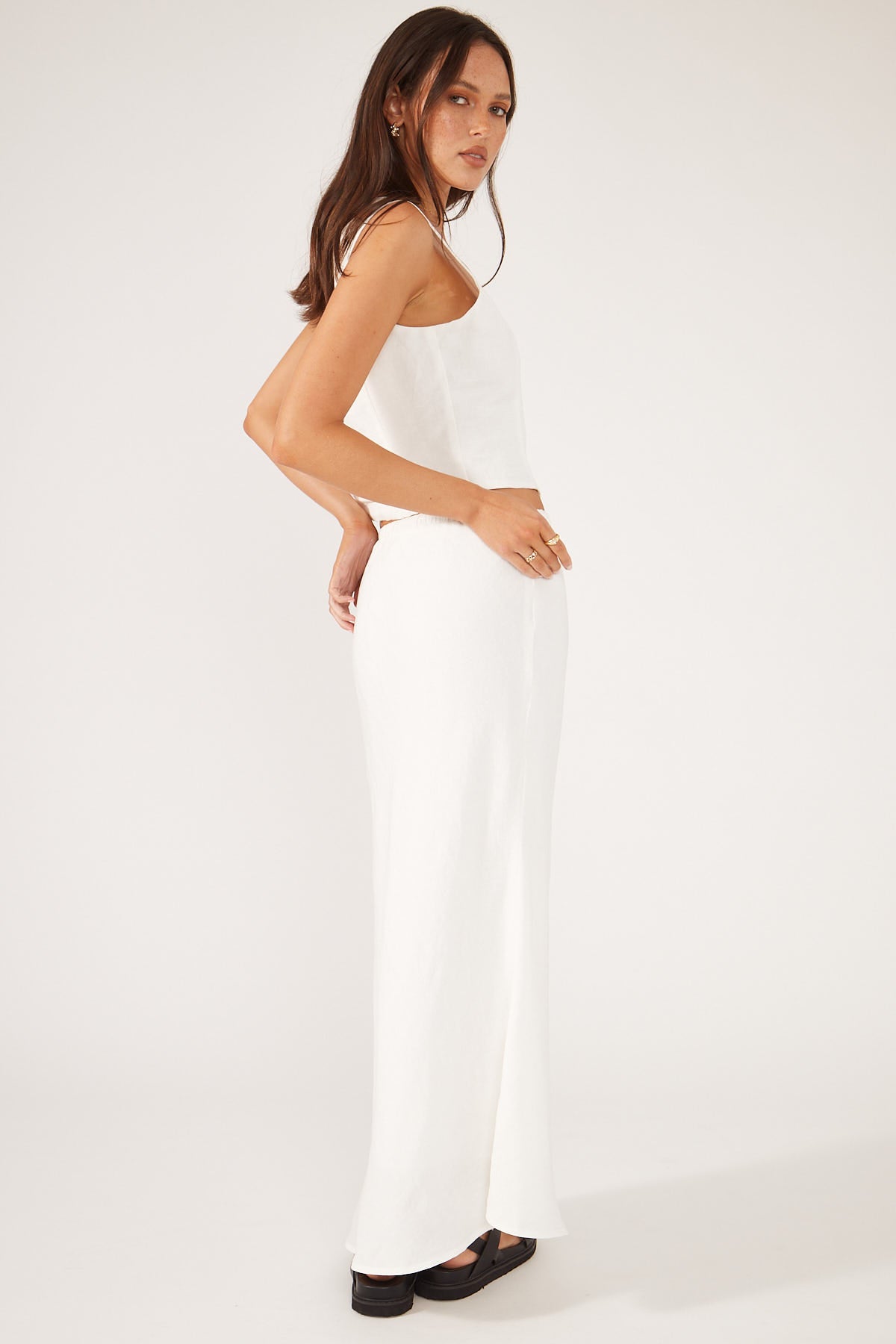Perfect Stranger Marcella Drawcord Midi Skirt White