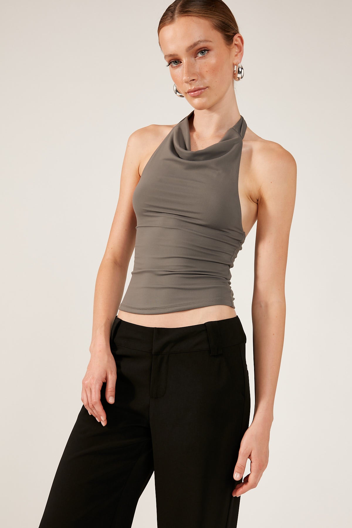 Perfect Stranger Gemma Halter Neck Top Charcoal