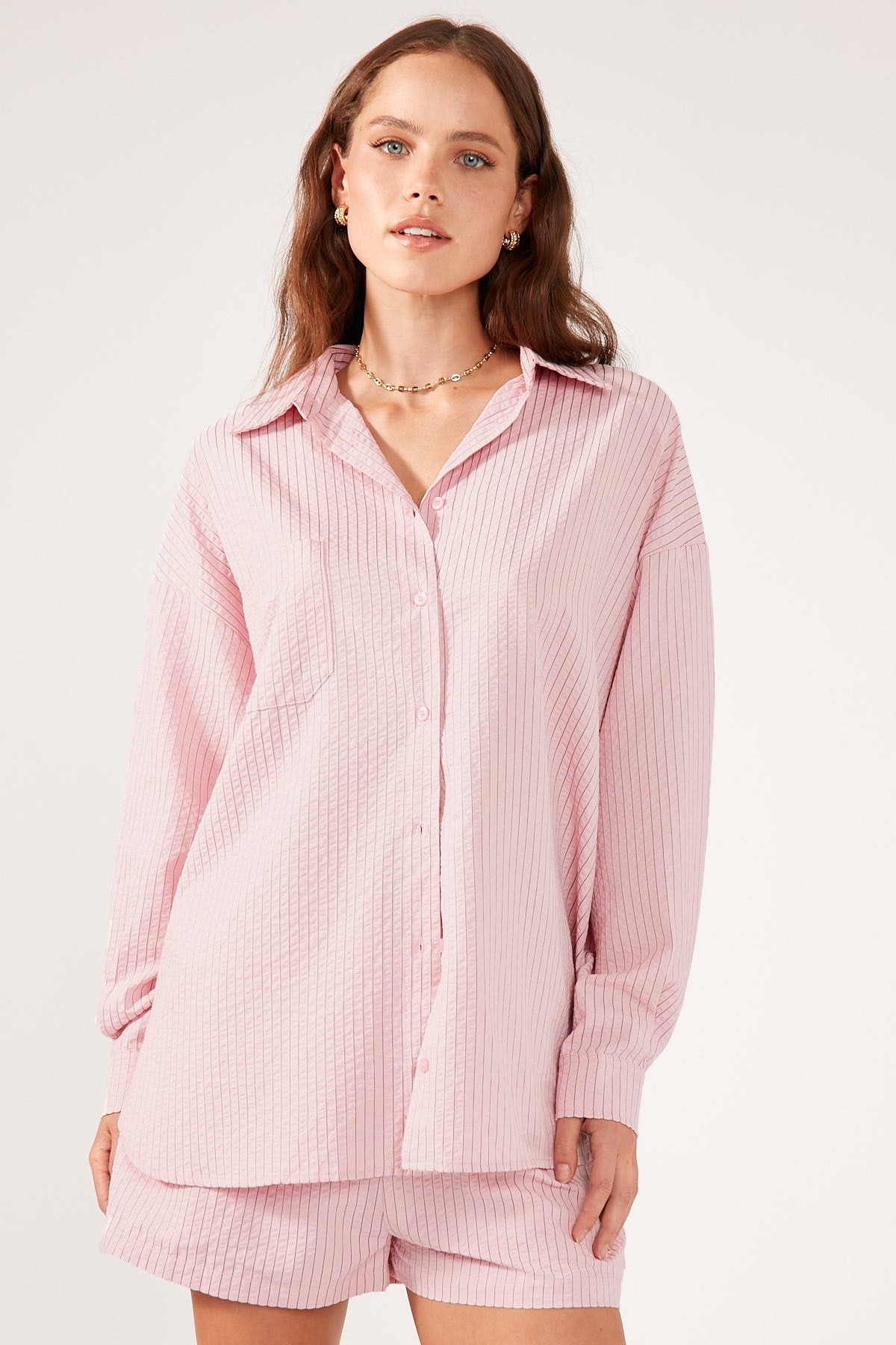 Perfect Stranger Rosie Oversized Striped Shirt Pink Stripe