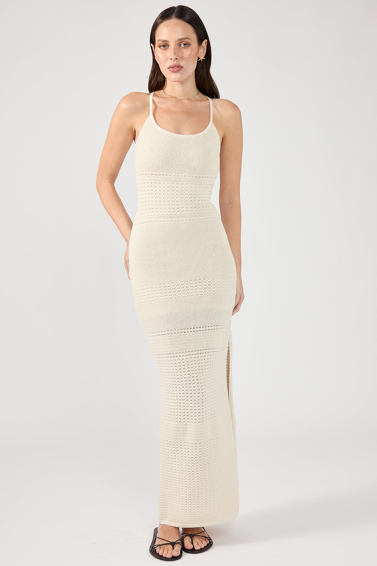 Perfect Stranger Soleil Crochet Midi Dress Nude