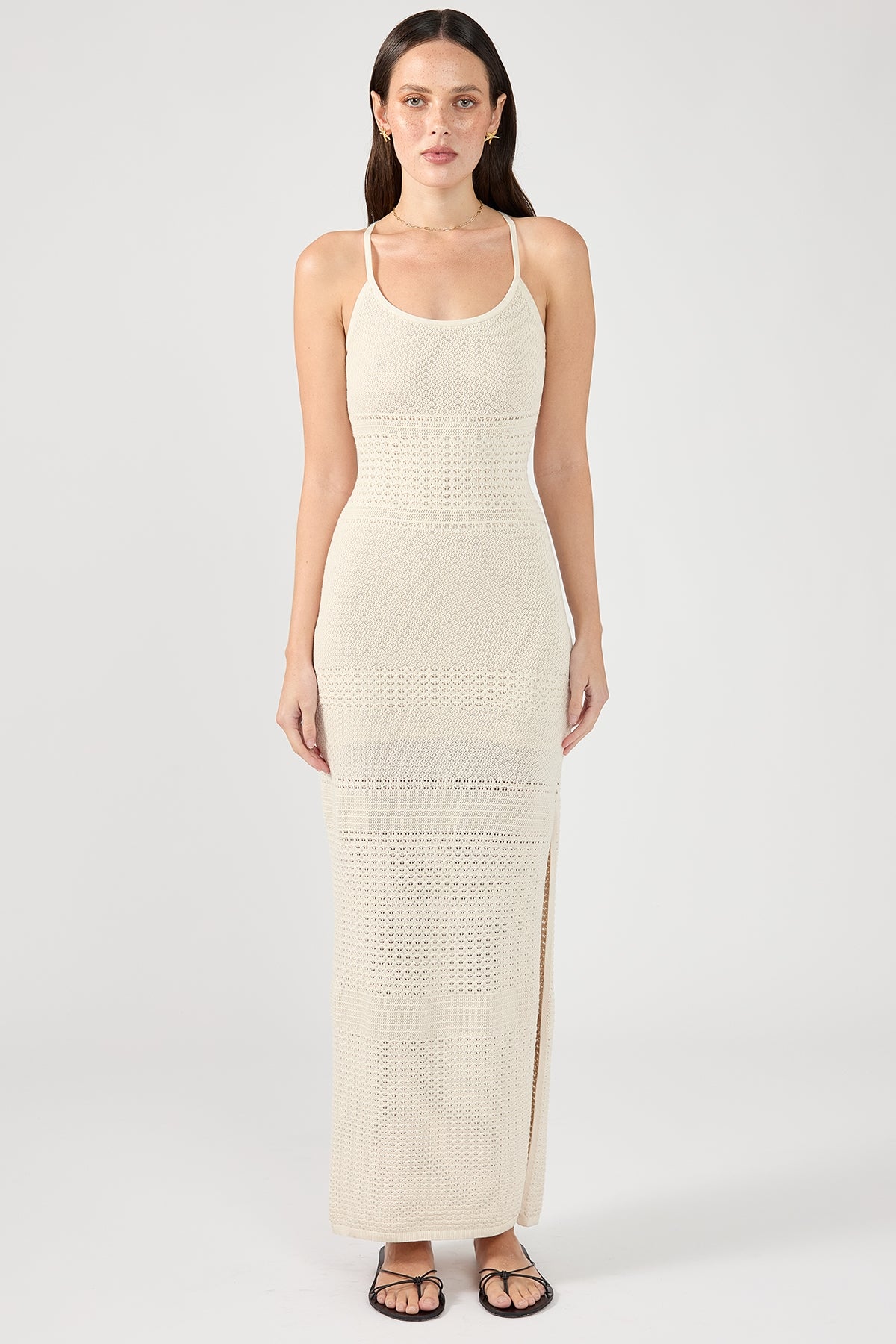 Perfect Stranger Soleil Crochet Midi Dress Nude