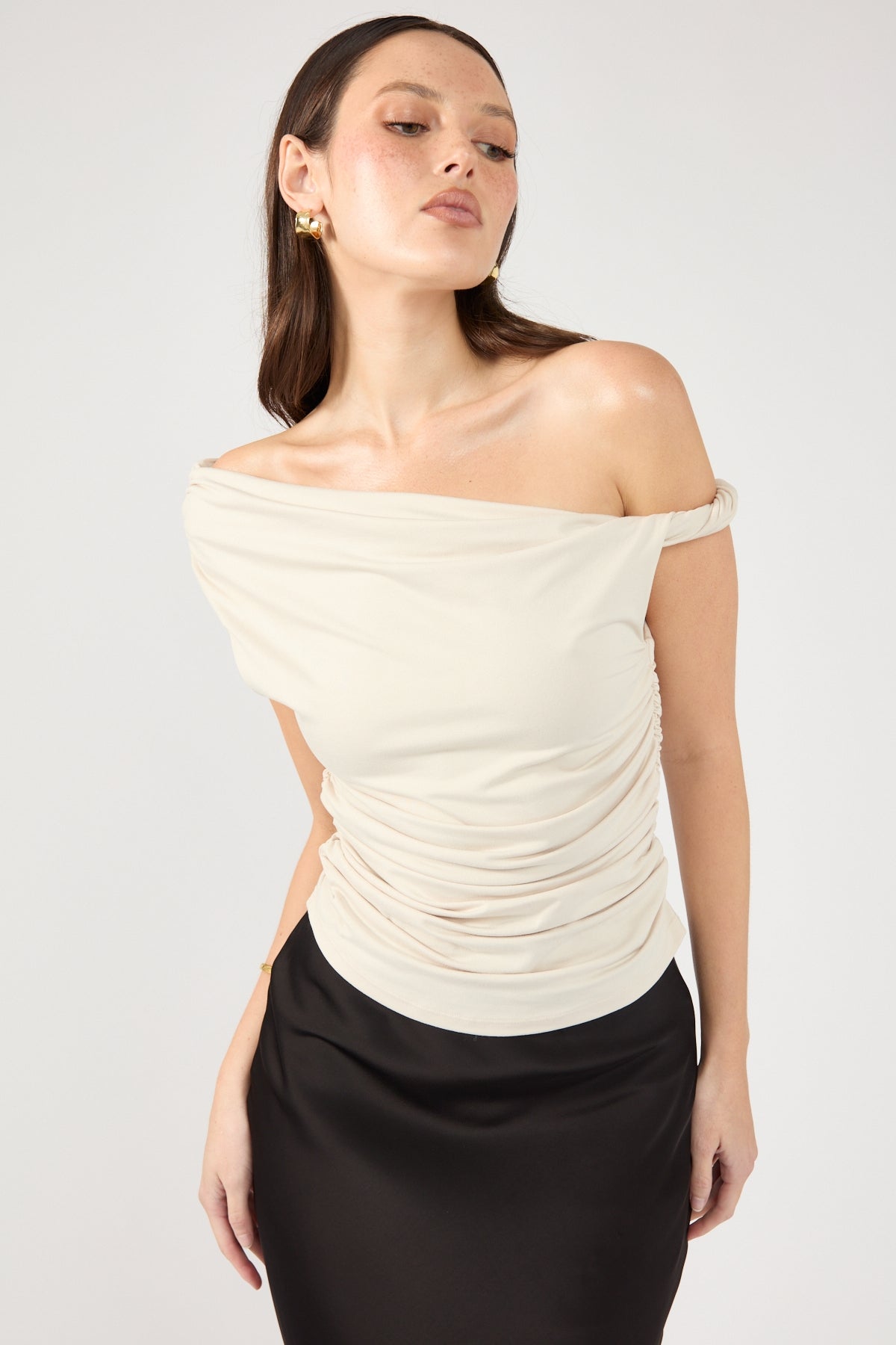 Perfect Stranger Lola Ruched Jersey Top Oyster