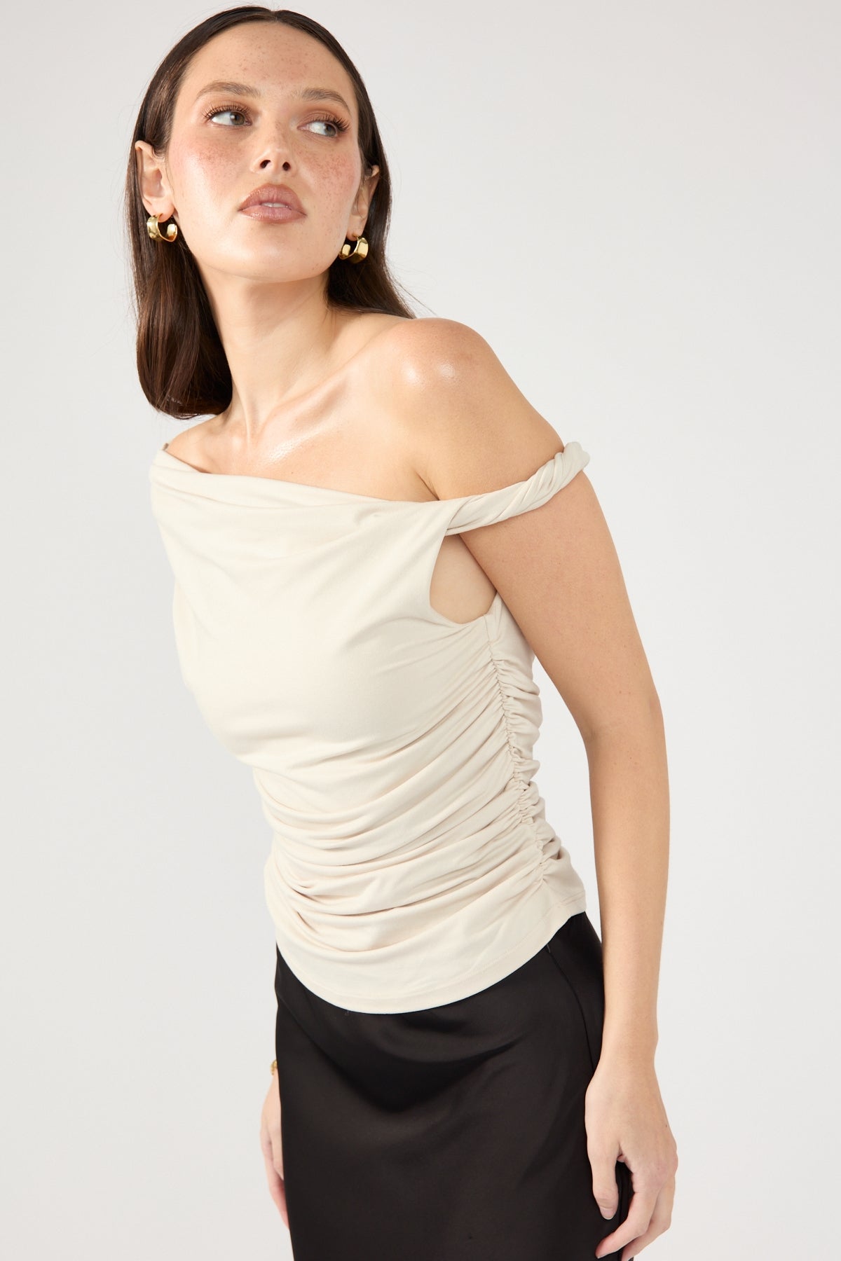 Perfect Stranger Lola Ruched Jersey Top Oyster